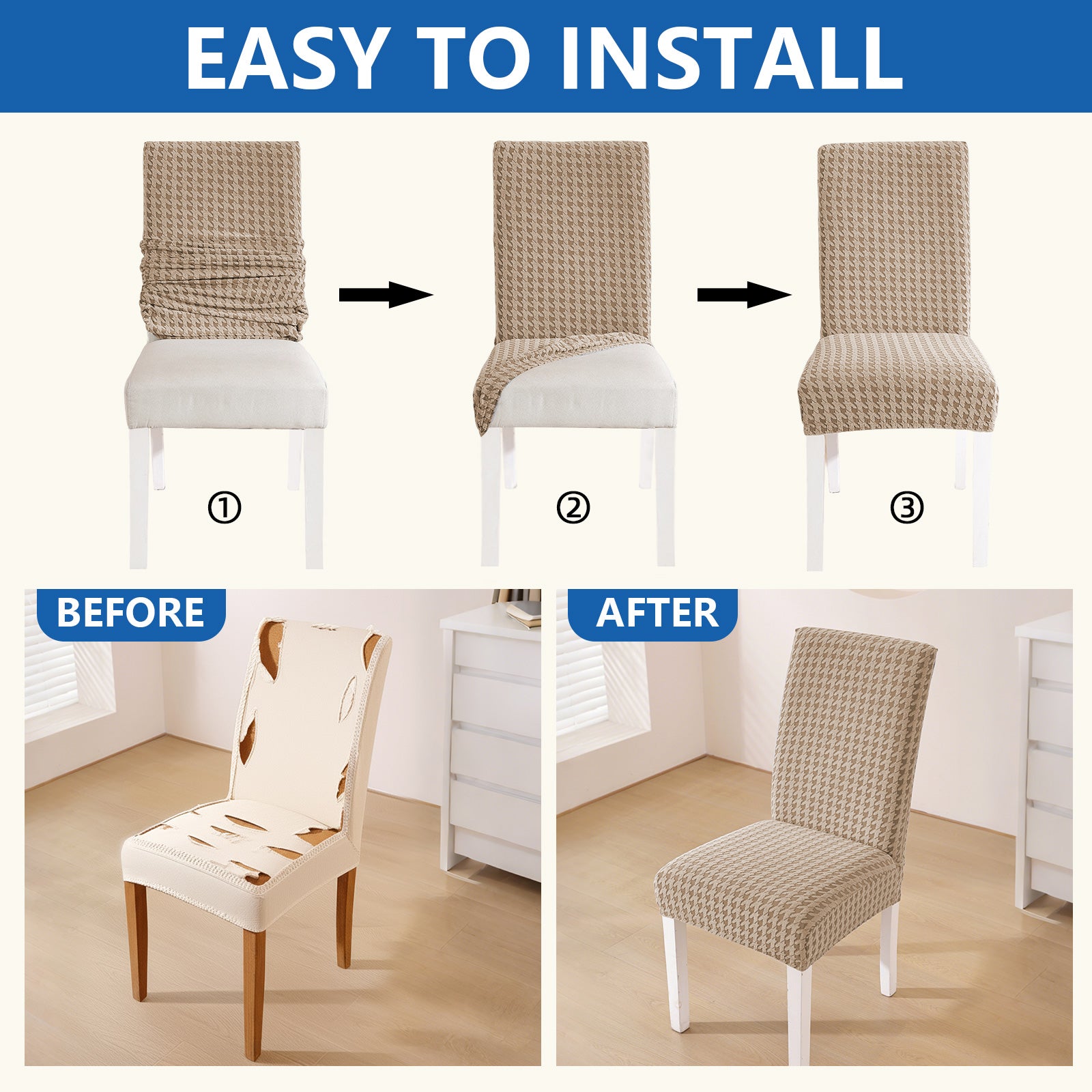 Ystyle 4-Piece Chair Covers with Backrest, Elastic Living Room Kitchen Chair Slipcovers, Universal Stretch Dining Chair Covers, Modern Cat-Scratch Resistant Chair Protectors