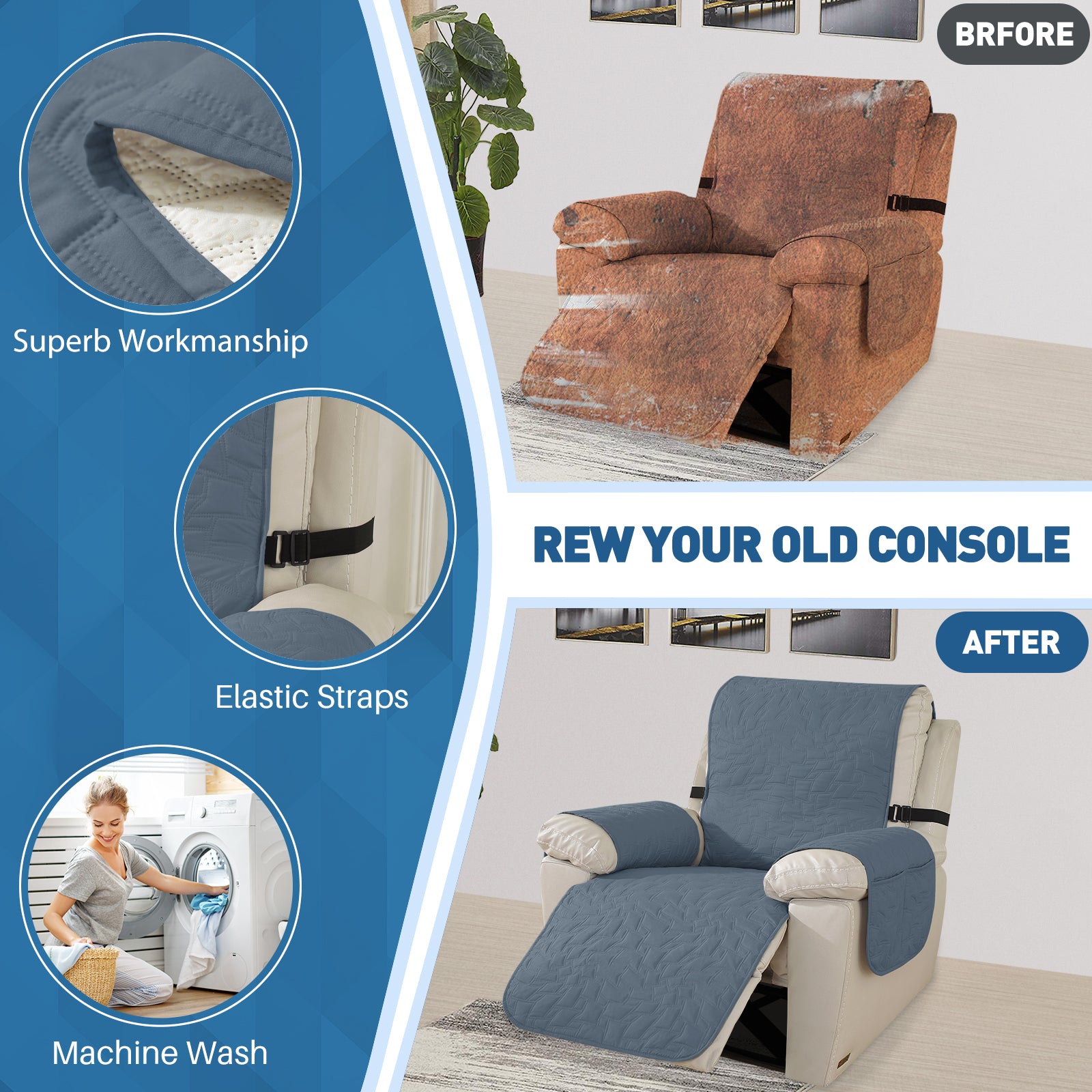 
Capa para Sillón Reclinable de 1 Plazas YSTYLE – Impermeable, Antideslizante, Ajuste Elástico con Apoyabrazos