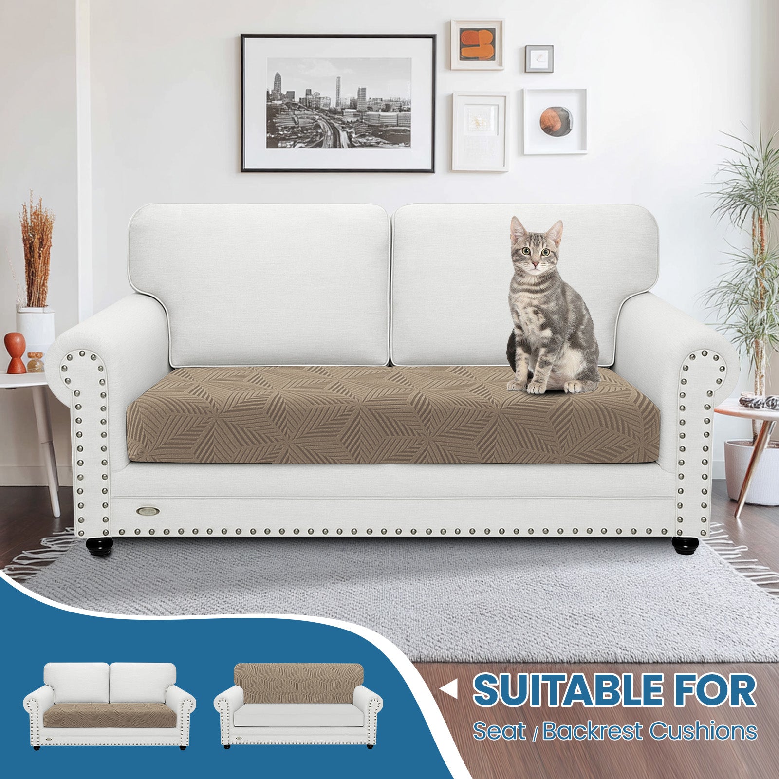 Ystyle 2 Seater Elastic Sofa Cushion Covers, Separate Sofa Seat Cushion Slipcovers, Universal Stretch Sofa Seat Protectors