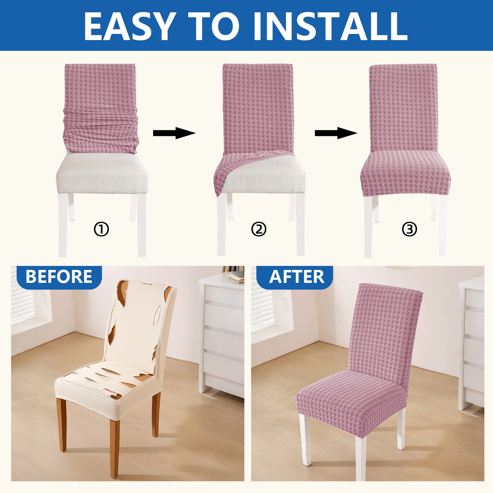 Ystyle 4-Piece Chair Covers with Backrest, Elastic Living Room Kitchen Chair Slipcovers, Universal Stretch Dining Chair Covers, Modern Cat-Scratch Resistant Chair Protectors