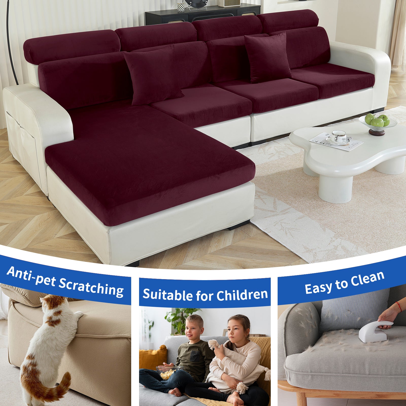 YSTYLE Samt-Stretch-Sofaschoner 1-sitzig Anti-Rutsch