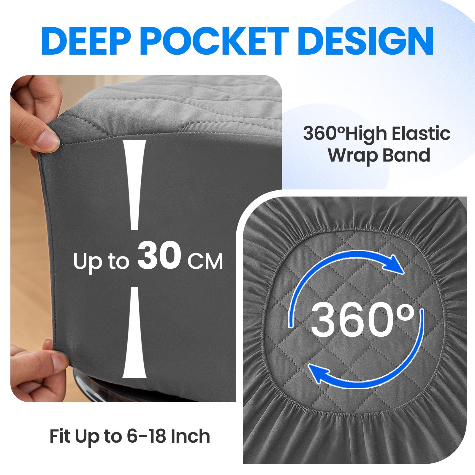 Waterproof Quilted Mattress Protector 160x190cm with Deep Pocket