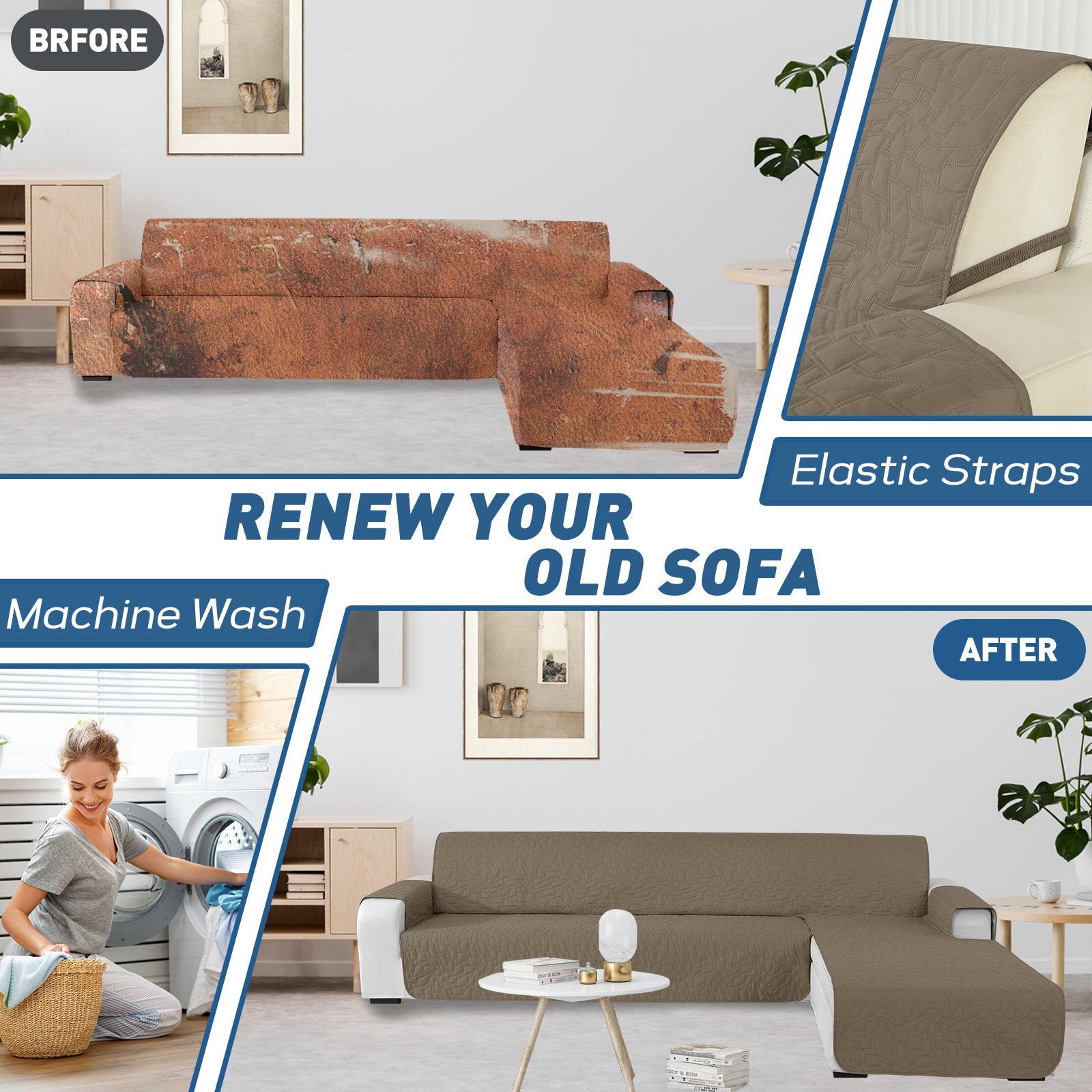 Copertura Impermeabile Reversibile per Divano Angolare a 4 Posti Penisola | YSTYLE