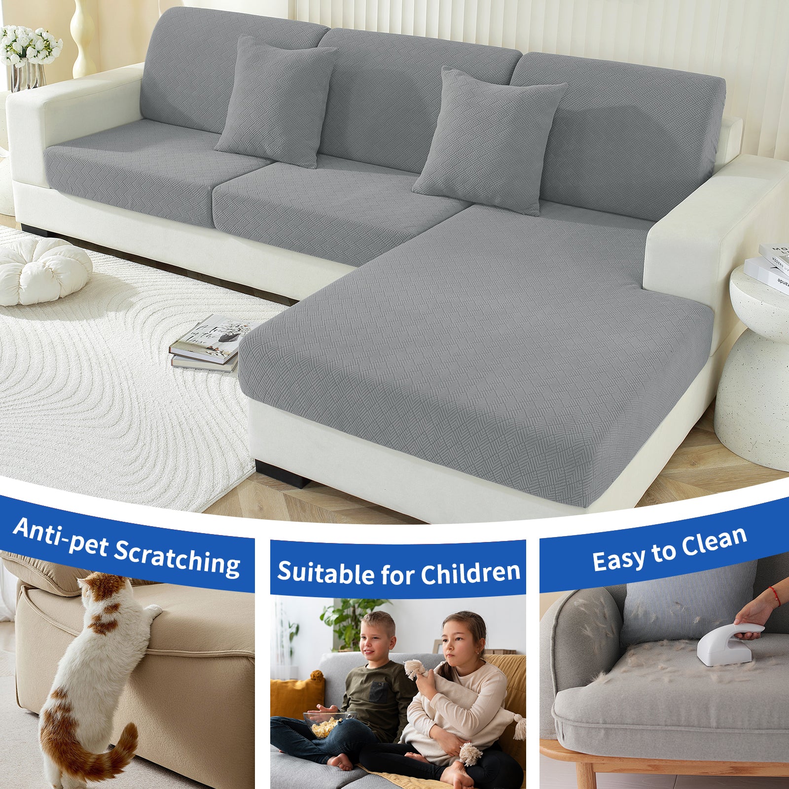 YSTYLE 3-teiliger Sofakissenbezug – dehnbar, universell einsetzbar, rutschfest, kratzfest, geometrisches Design – rhombisch