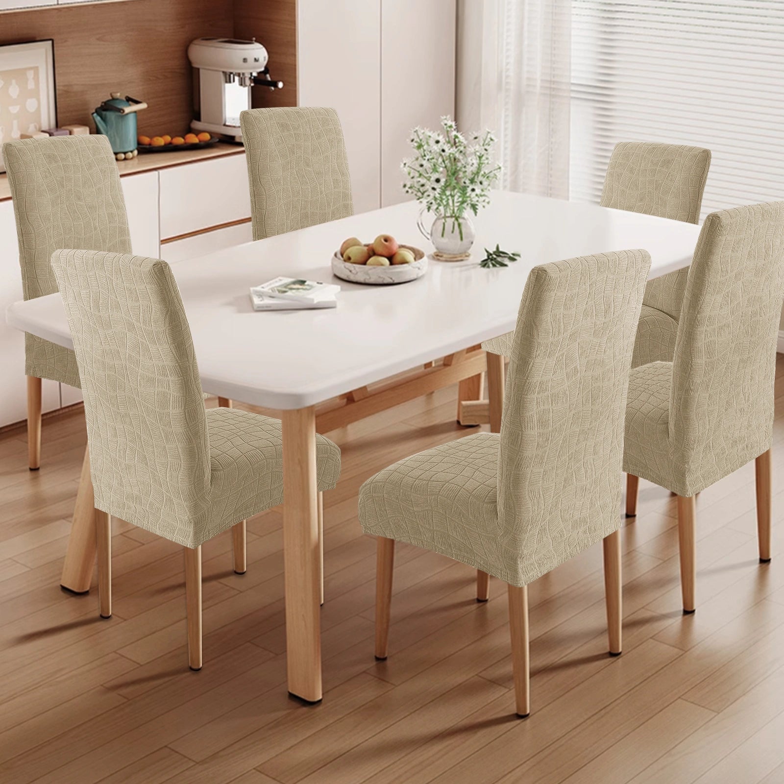 YSTYLE 4 PCS Fundas para Sillas – Ajuste Elástico, Resistente a los Rayones, Protector Universal para Sillas de Comedor - Ondulado 