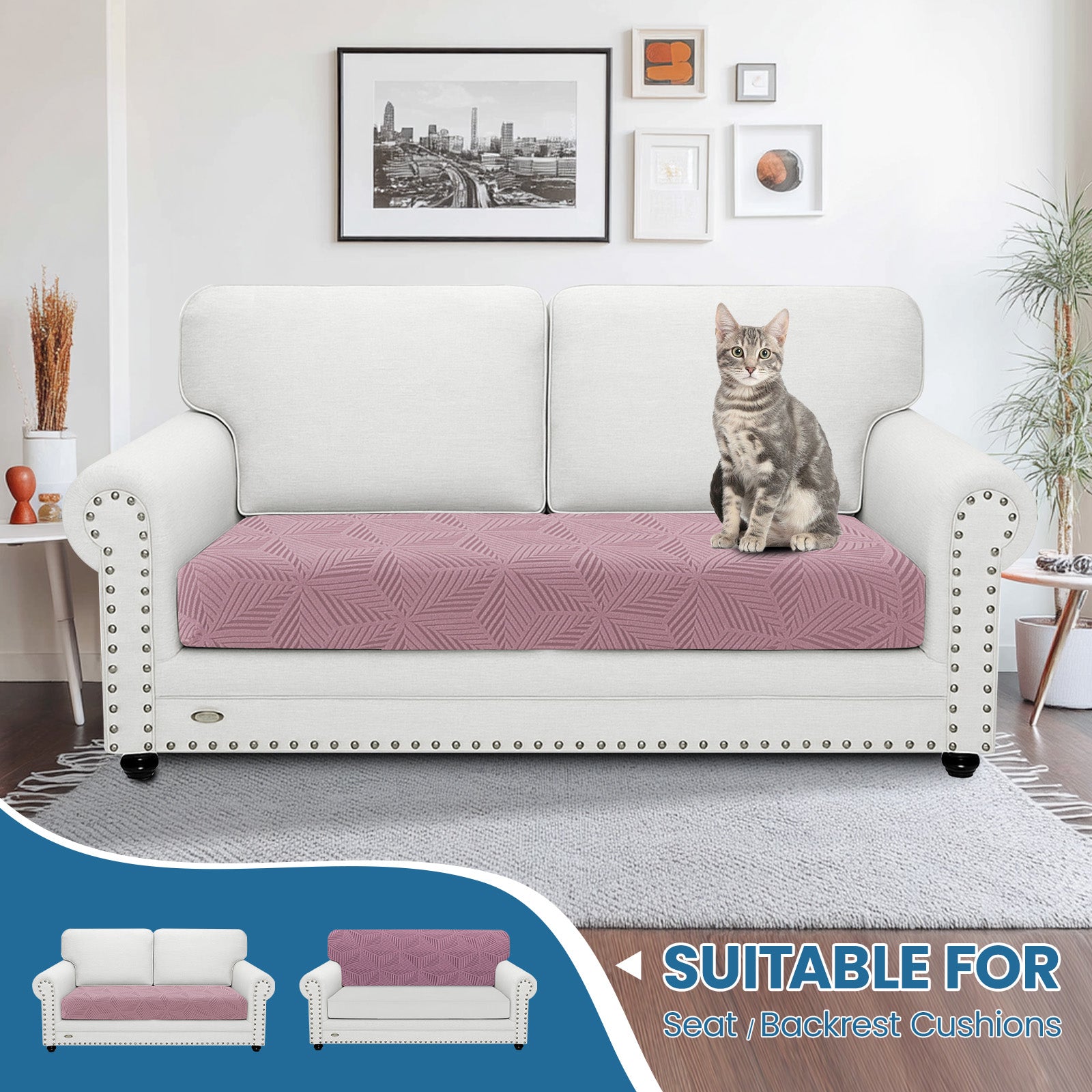 Ystyle 2 Seater Elastic Sofa Cushion Covers, Separate Sofa Seat Cushion Slipcovers, Universal Stretch Sofa Seat Protectors