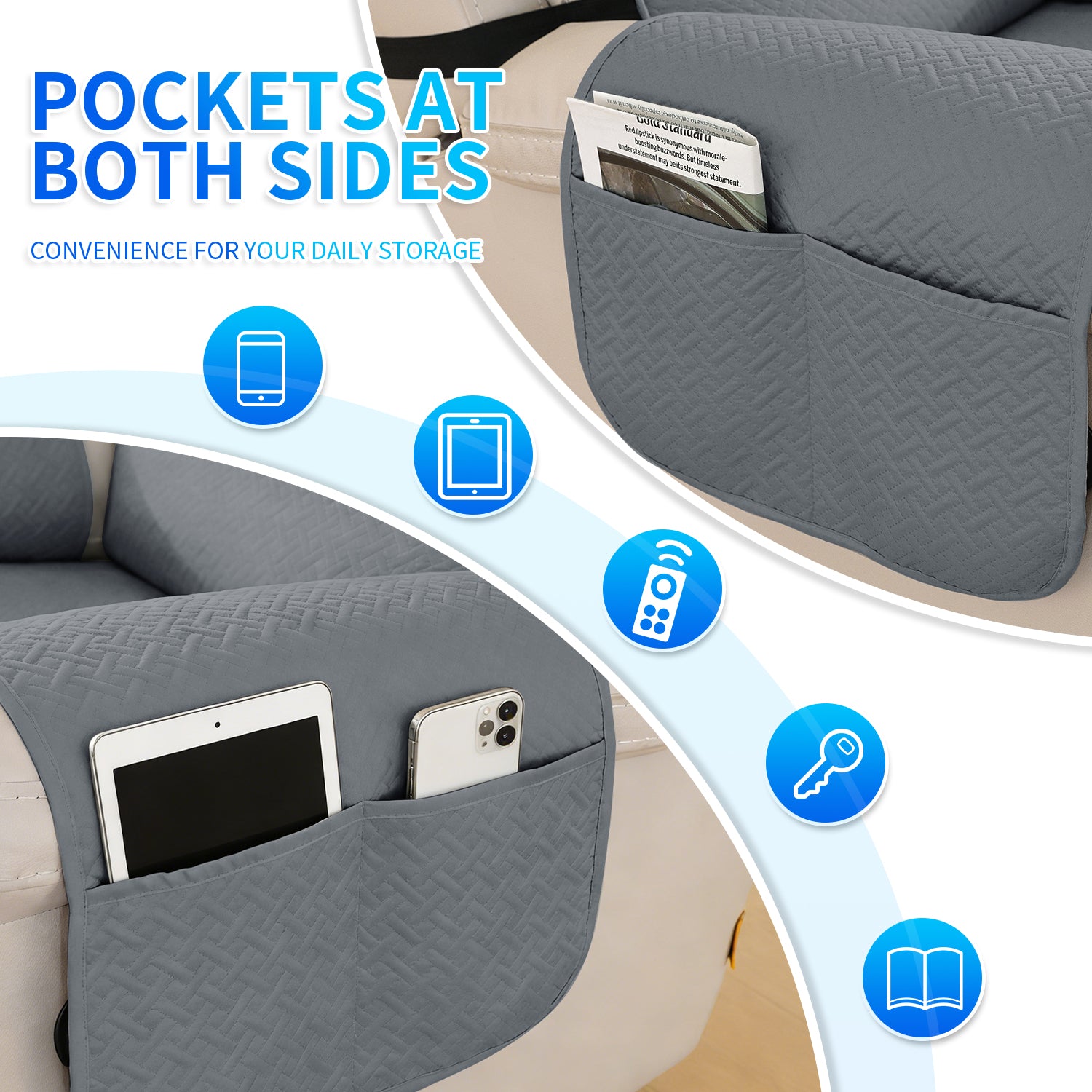 imperméable Armchair couverture with antidérapant Back and Side Pockets