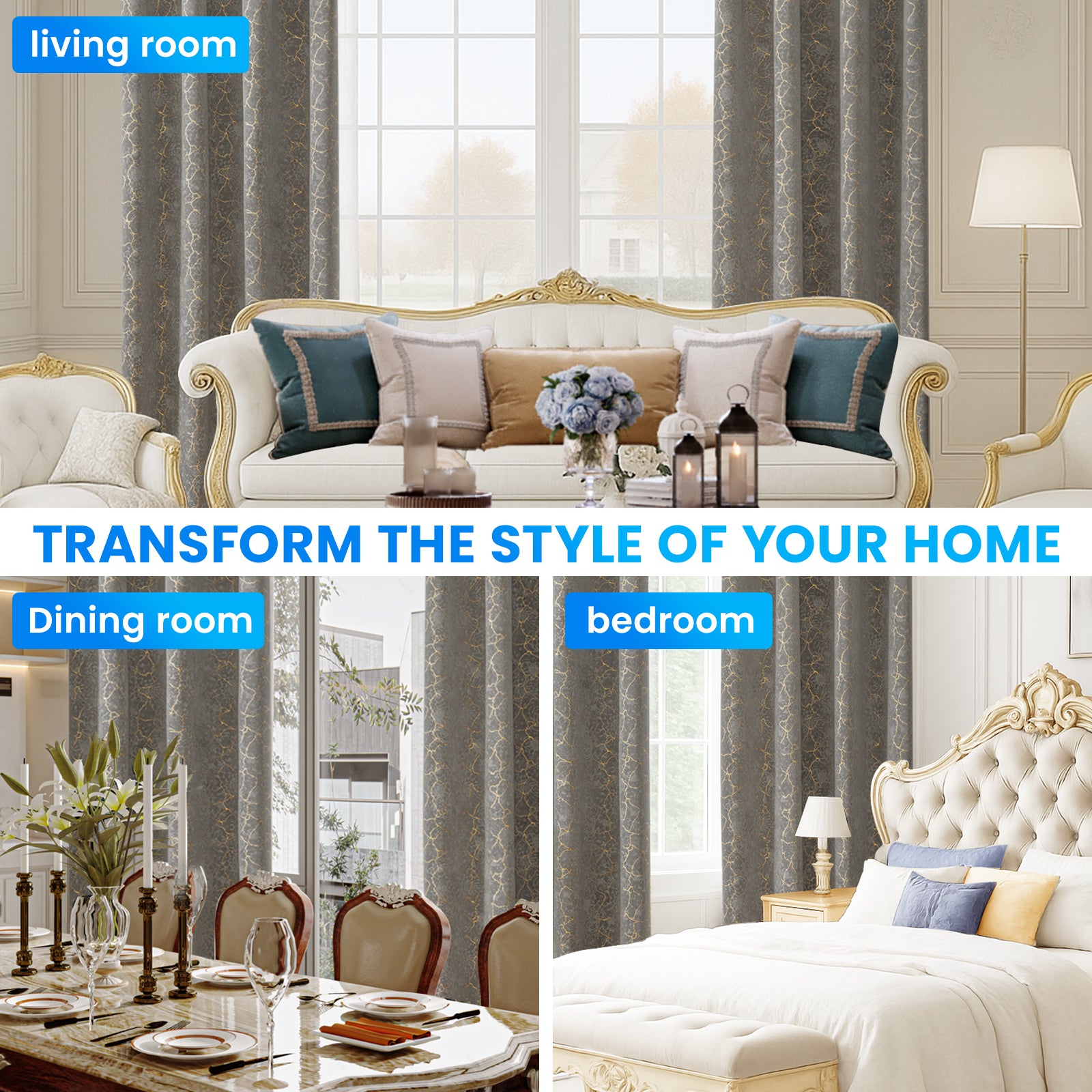 Ystyle 2 Stück Samt Verdunklungs Vorhänge 140x225 cm Gold Druck