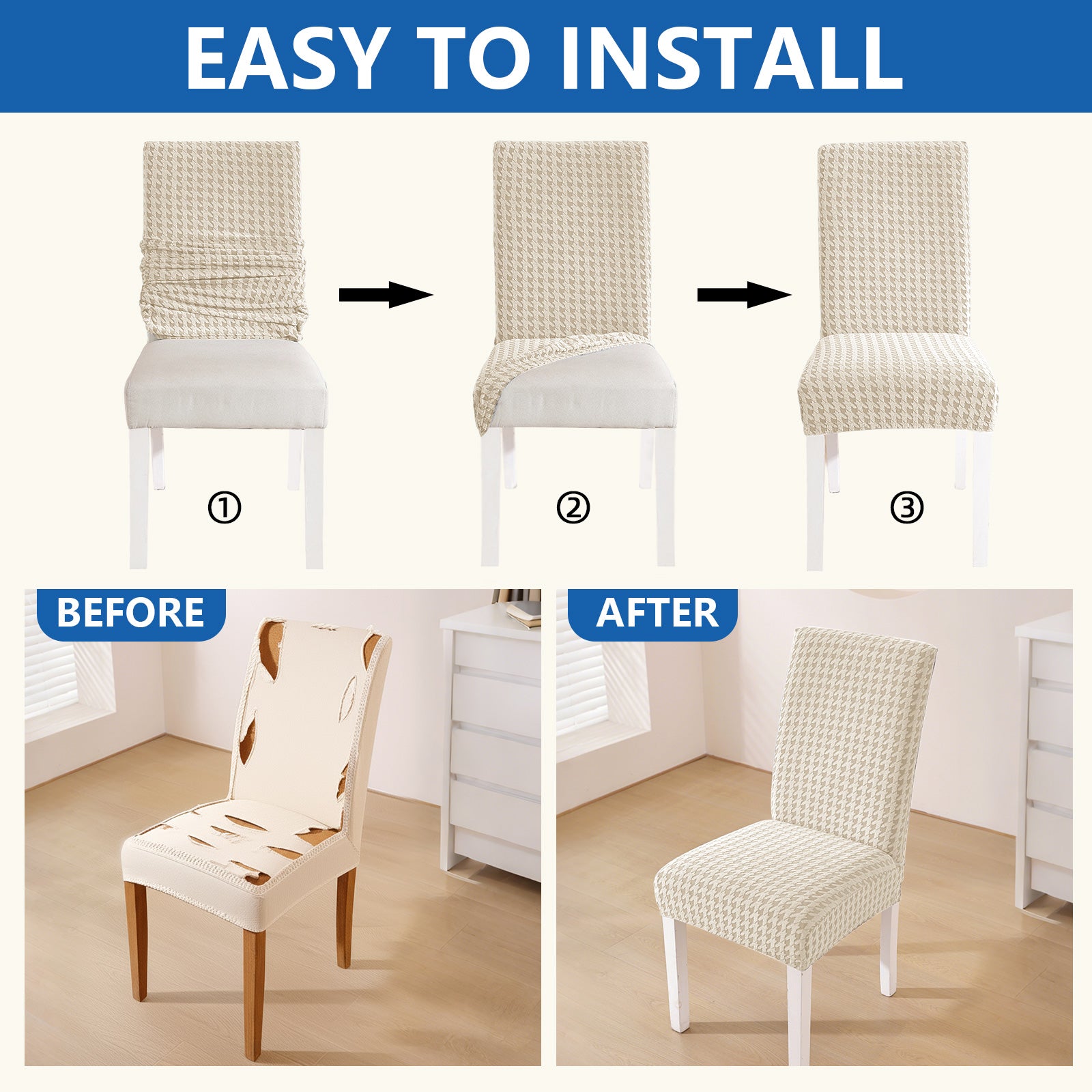 Ystyle 4-Piece Chair Covers with Backrest, Elastic Living Room Kitchen Chair Slipcovers, Universal Stretch Dining Chair Covers, Modern Cat-Scratch Resistant Chair Protectors