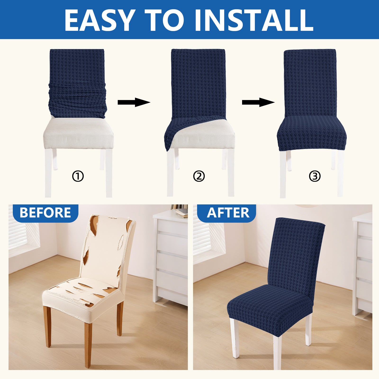 Ystyle 4-Piece Chair Covers with Backrest, Elastic Living Room Kitchen Chair Slipcovers, Universal Stretch Dining Chair Covers, Modern Cat-Scratch Resistant Chair Protectors