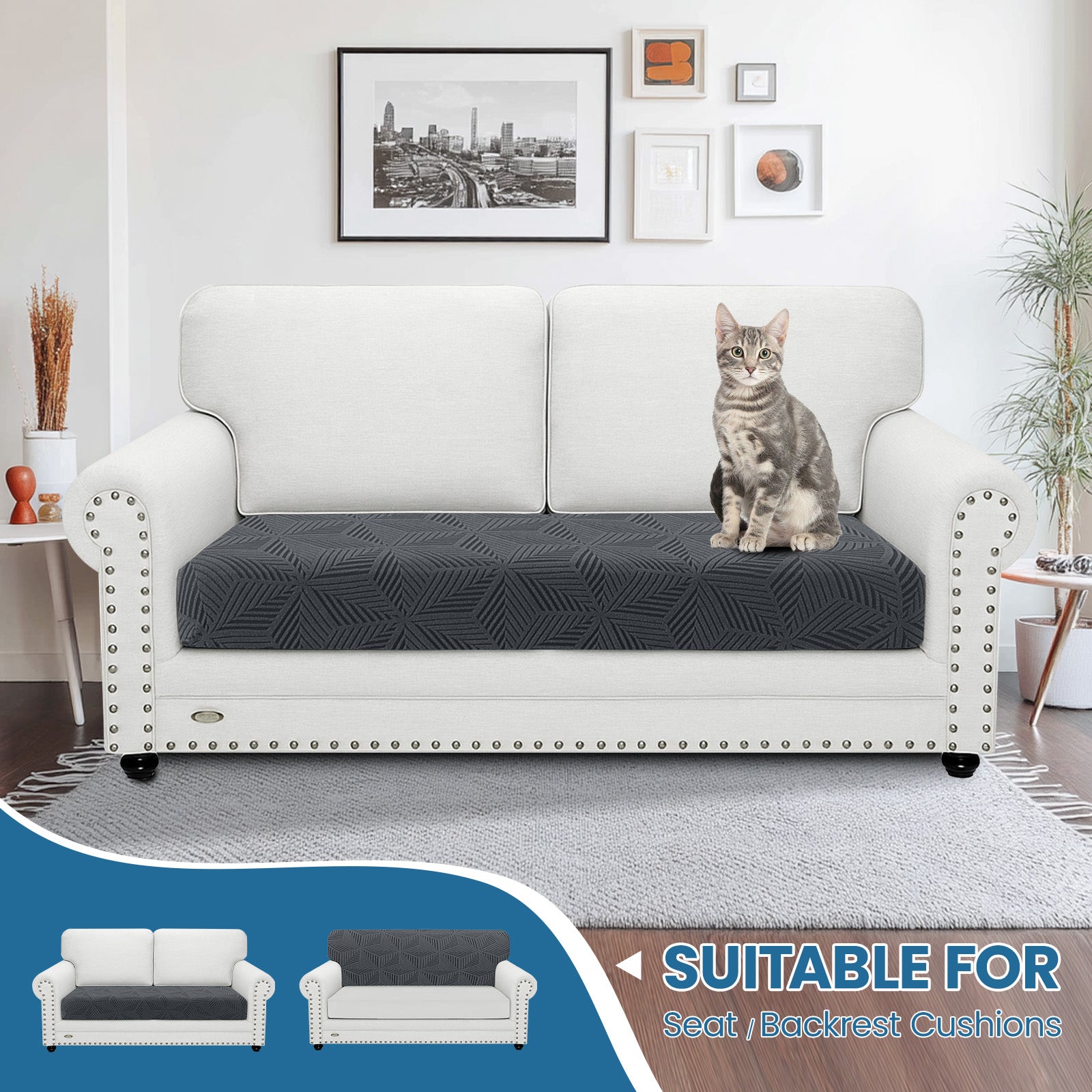 Ystyle 2 Seater Elastic Sofa Cushion Covers, Separate Sofa Seat Cushion Slipcovers, Universal Stretch Sofa Seat Protectors