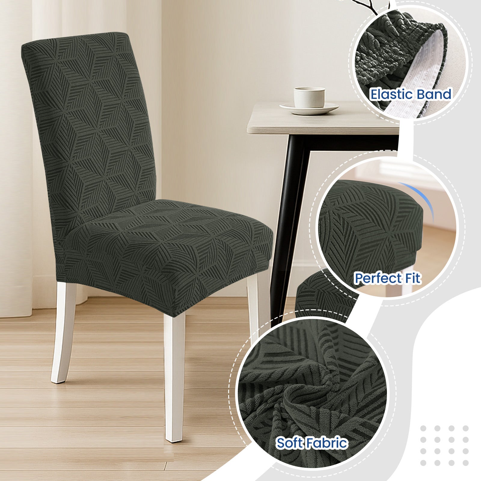 Ystyle 4-Piece Chair Covers with Backrest, Elastic Slipcovers, Universal Living Room Kitchen Chair Protectors, Cat Scratch-Resistant Modern Stain-Proof Dining Chair Covers