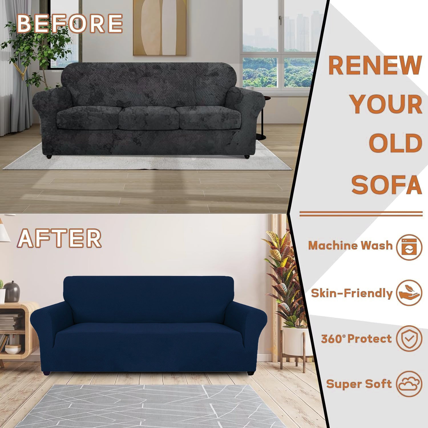 Housse de canapé 1 place extensible YSTYLE jacquard anti-dérapant