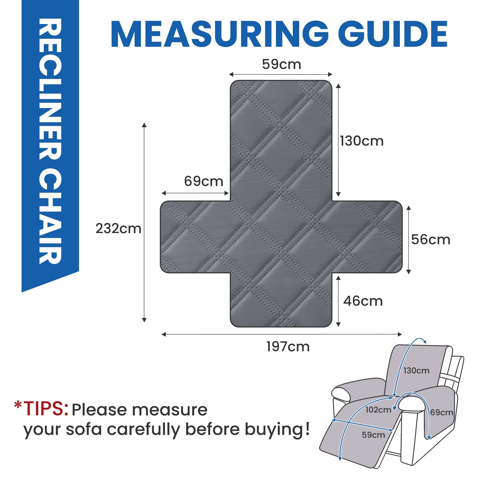 YSTYLE Waterproof Large Reclining Armchair Cover Non Slip Protection-YSTYLE