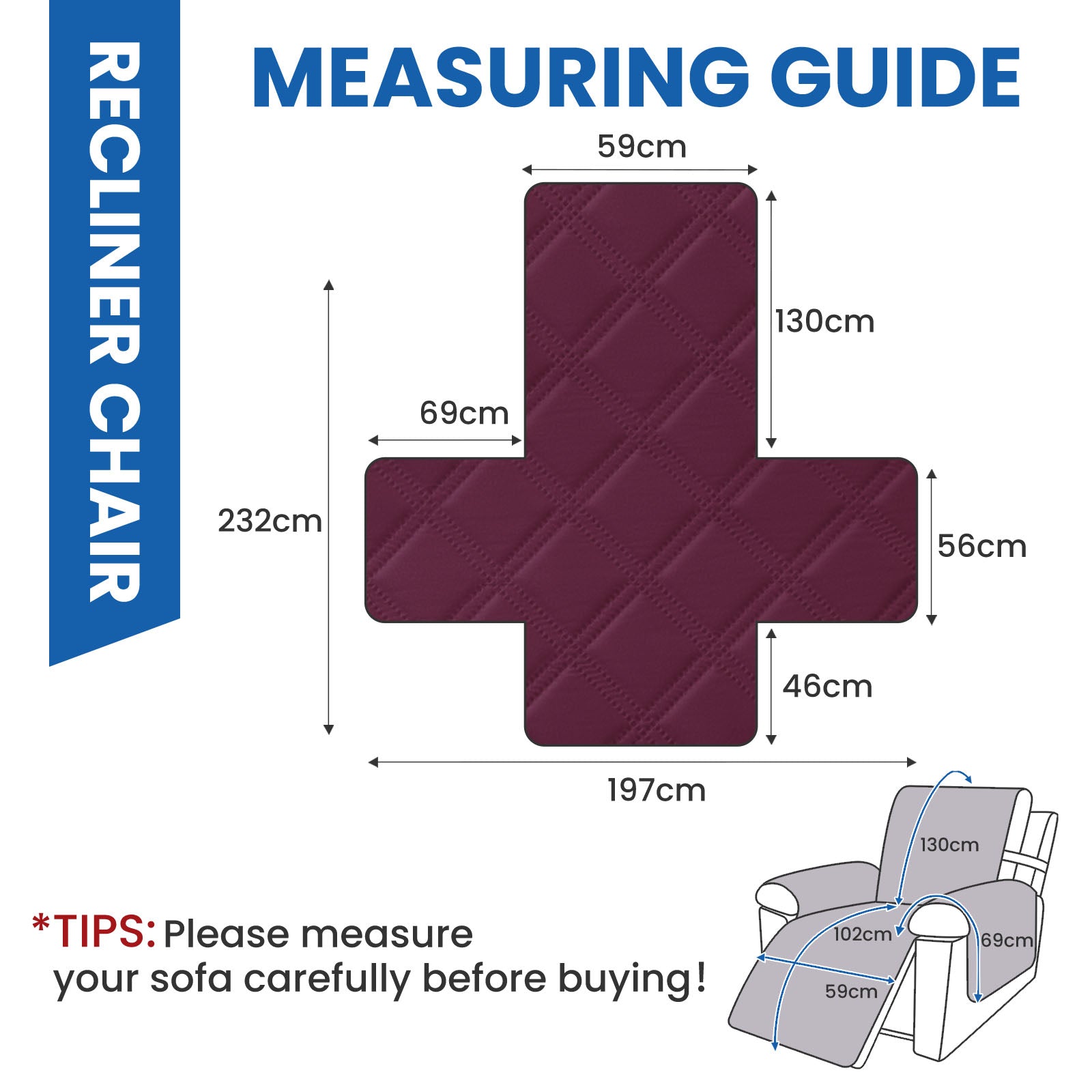 YSTYLE Waterproof Large Reclining Armchair Cover Non Slip Protection-YSTYLE