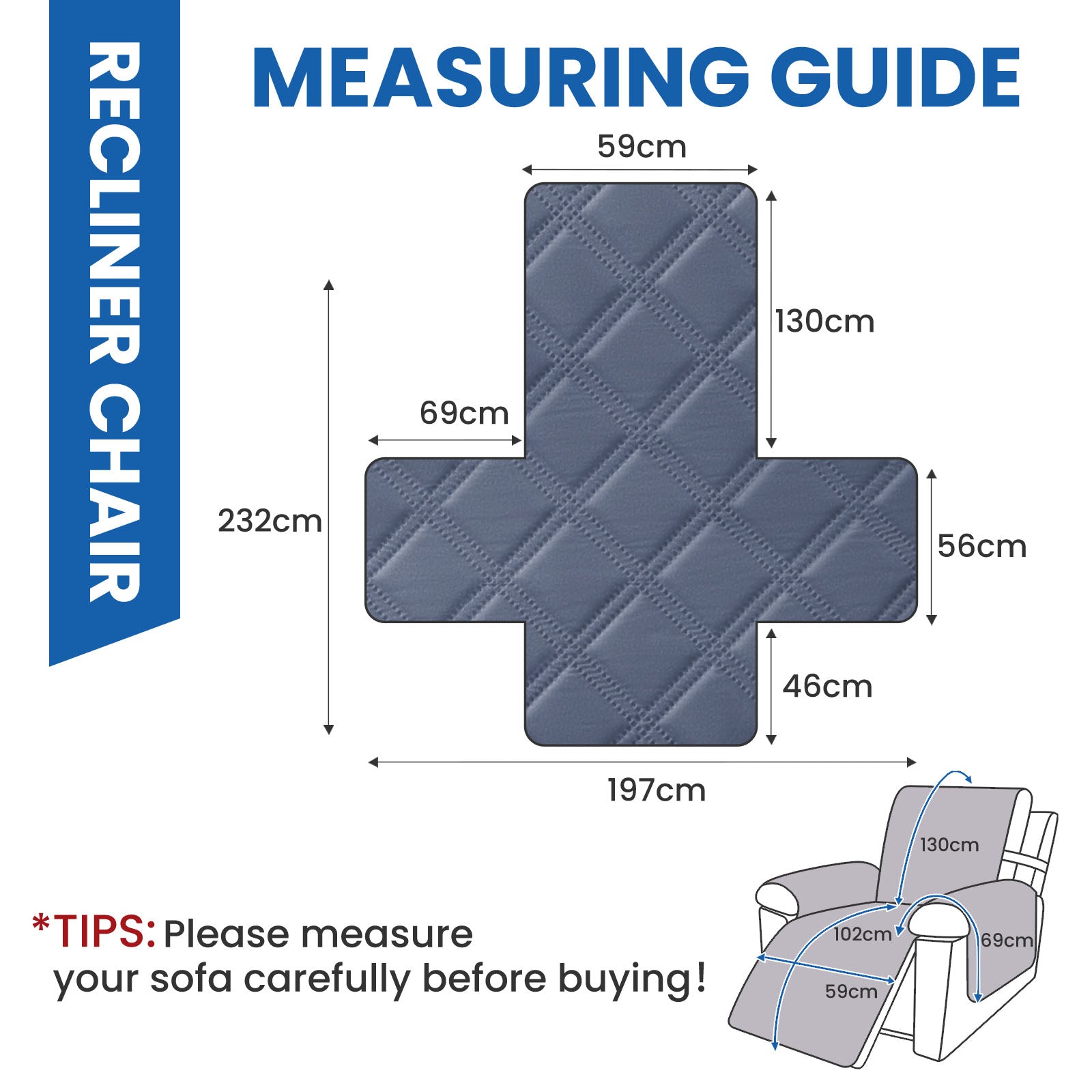 YSTYLE Waterproof Large Reclining Armchair Cover Non Slip Protection-YSTYLE
