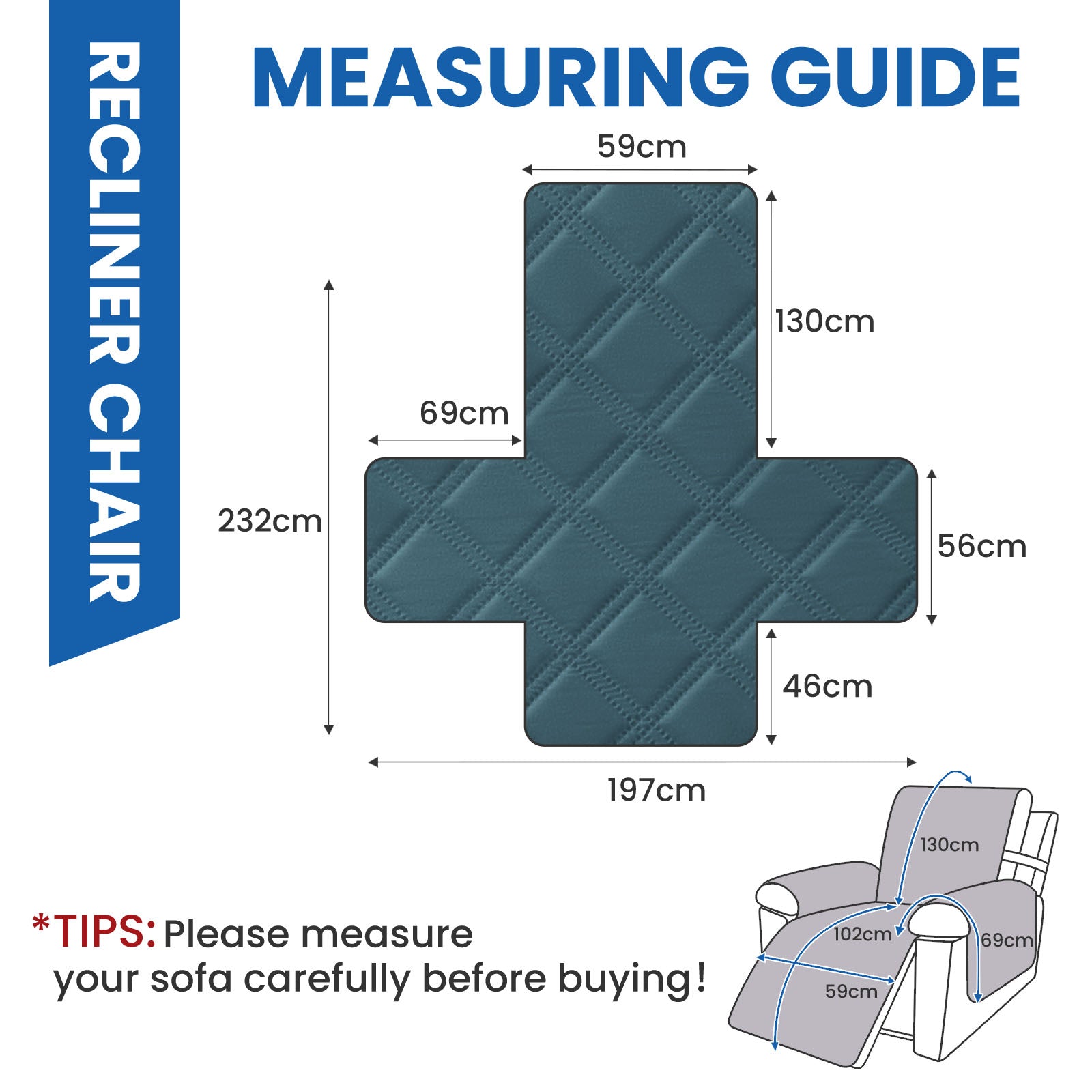 YSTYLE Waterproof Large Reclining Armchair Cover Non Slip Protection-YSTYLE