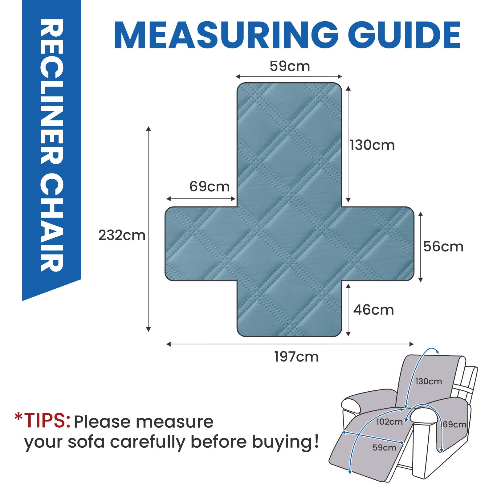 YSTYLE Waterproof Large Reclining Armchair Cover Non Slip Protection-YSTYLE