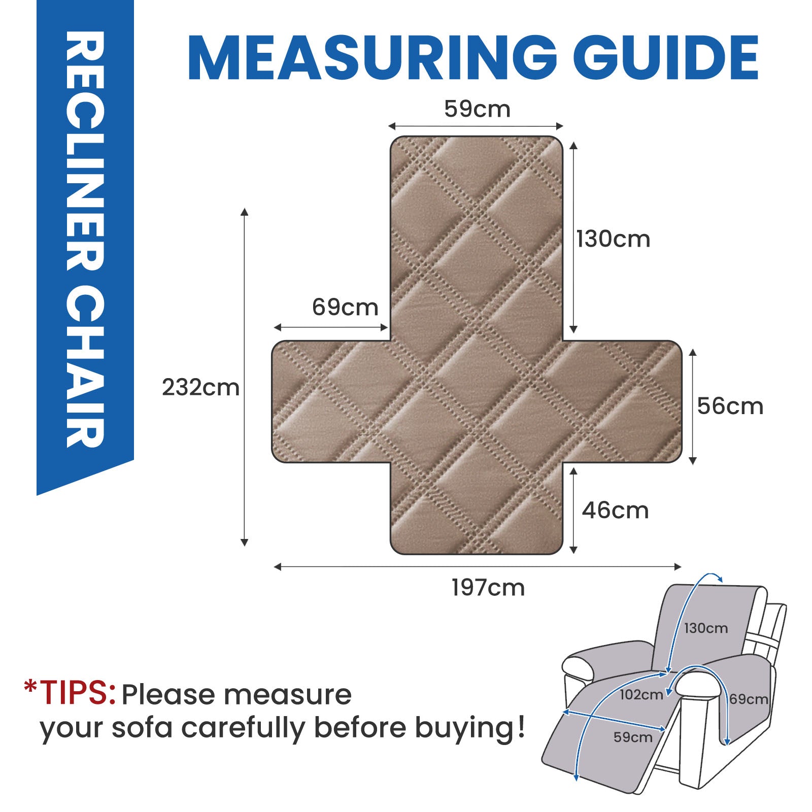 YSTYLE Waterproof Large Reclining Armchair Cover Non Slip Protection-YSTYLE