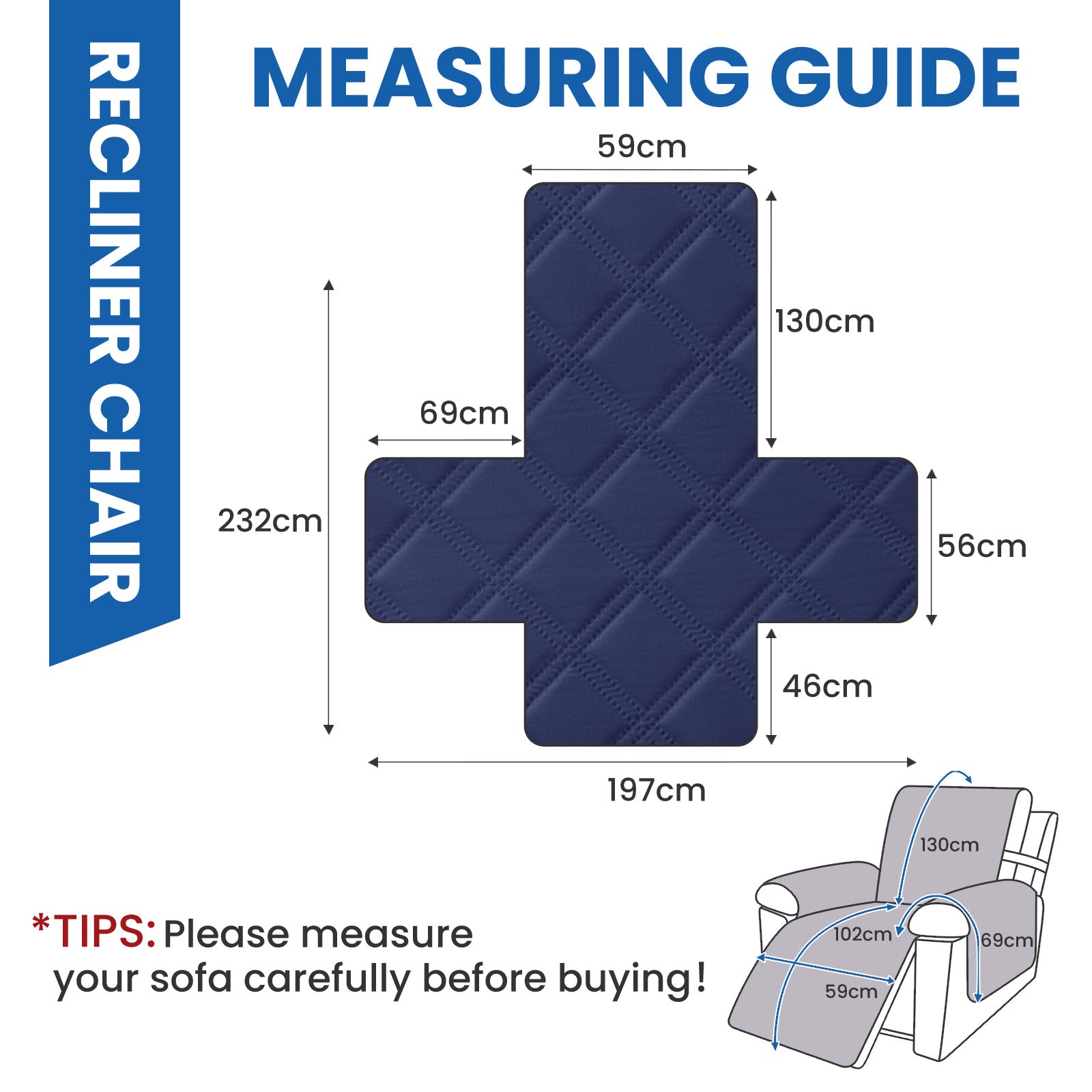YSTYLE Waterproof Large Reclining Armchair Cover Non Slip Protection-YSTYLE