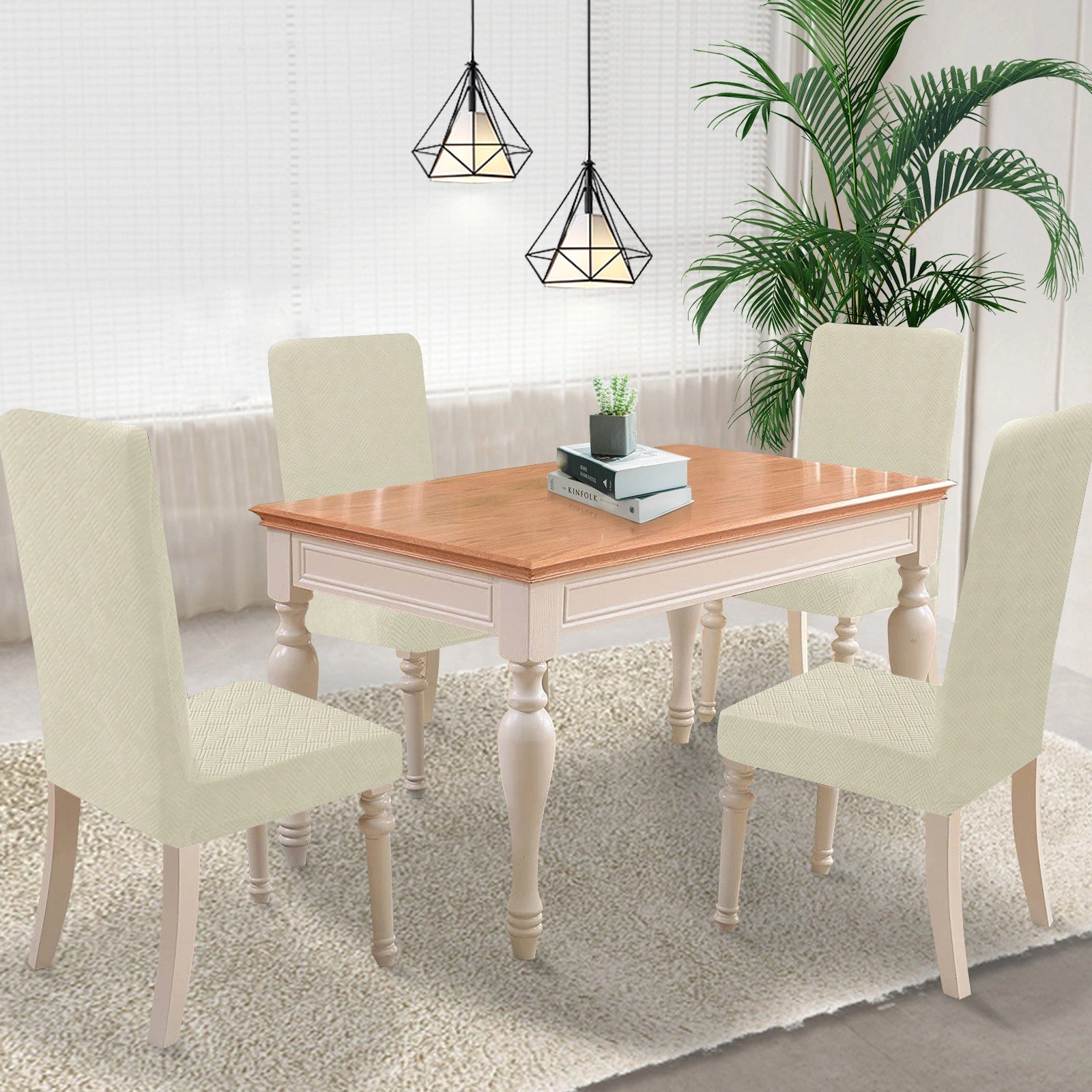 YSTYLE 4 Pieces Stretch Dining Chair Covers Diamond Jacquard-YSTYLE