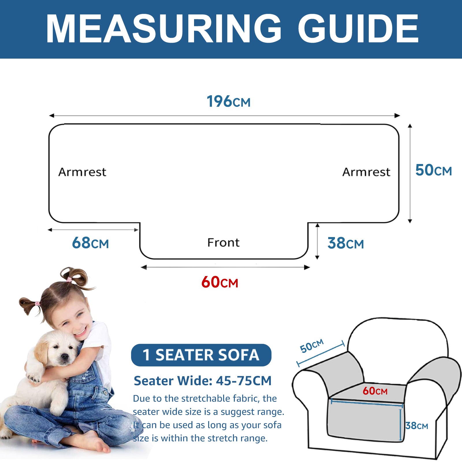 YSTYLE imperméable 1 Seater Armchair couverture antidérapant for Pet protection