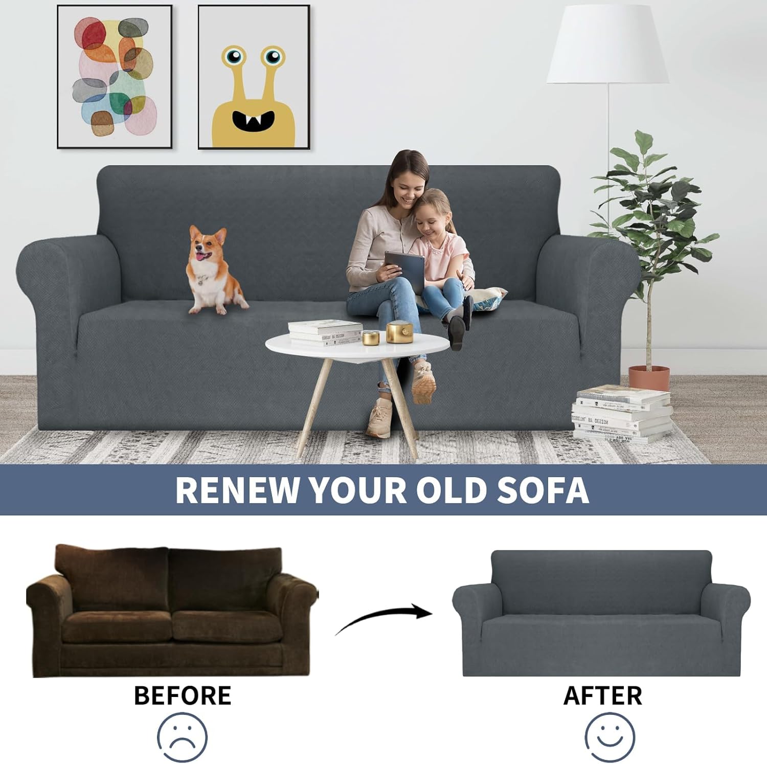 YSTYLE Cubierta de Sofá para 3 Personas – Ajuste Elástico, Antideslizante, Resistente a los Animales Domésticos, Cobertura Completa, Lavable, Diamante 