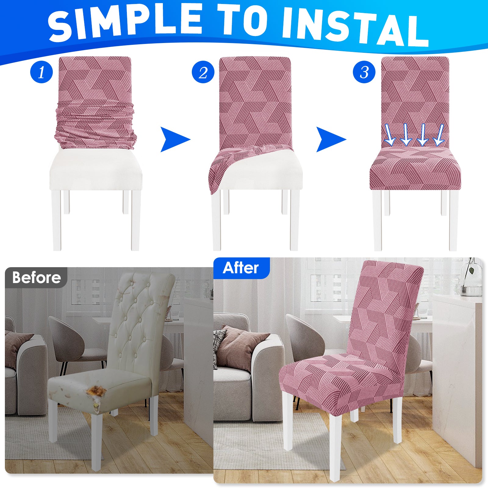 Ystyle 2-Piece Chair Covers with Backrest, Universal Kitchen Chair Covers, Removable Elastic Dining Chair Slipcovers, Stain-Resistant Chair Protectors, Washable, for Kitchen and Living Room