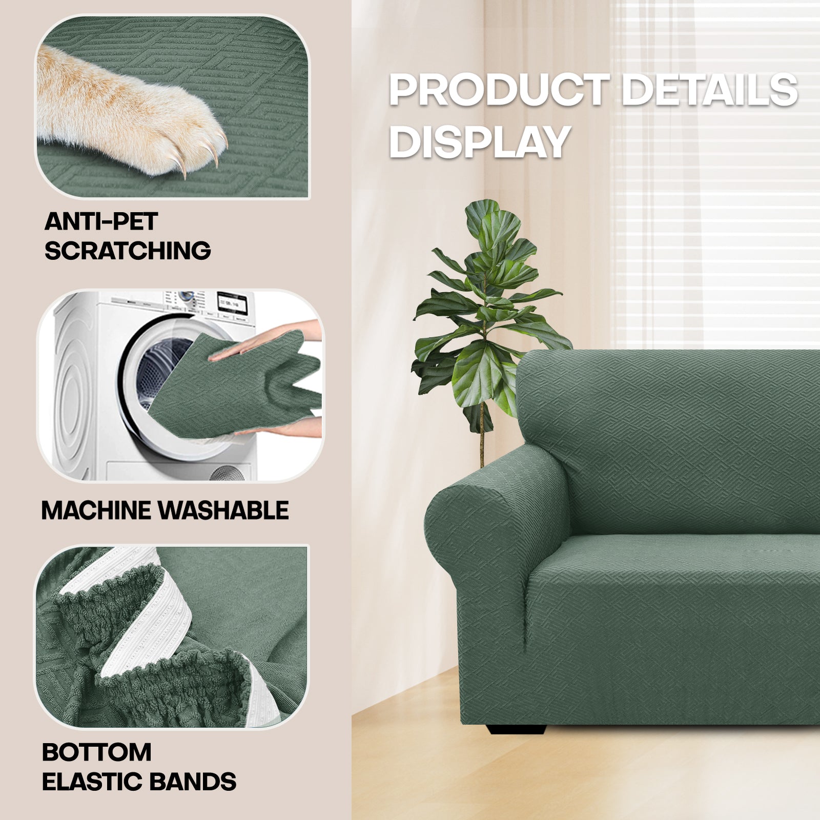 Manta para sofá de 3 asientos YSTYLE - Ajuste elástico, resistente a arañazos de mascotas, geométrico jacquard, antideslizante, lavable - Forma de espalda