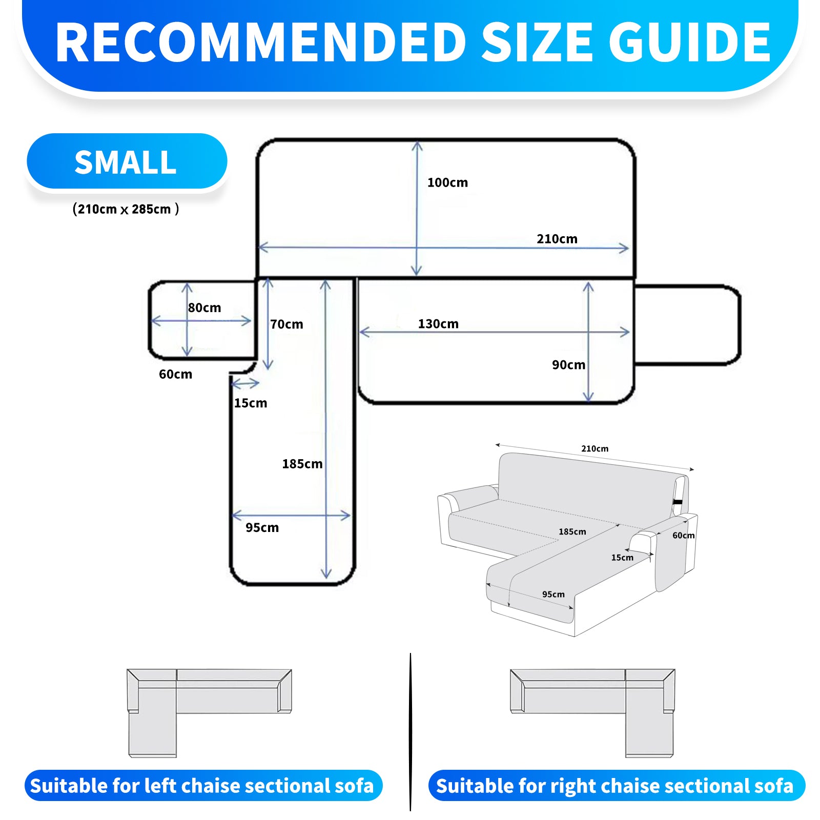 Ystyle Waterproof 2 Seater Corner Sofa Cover Reversible Anti Slip