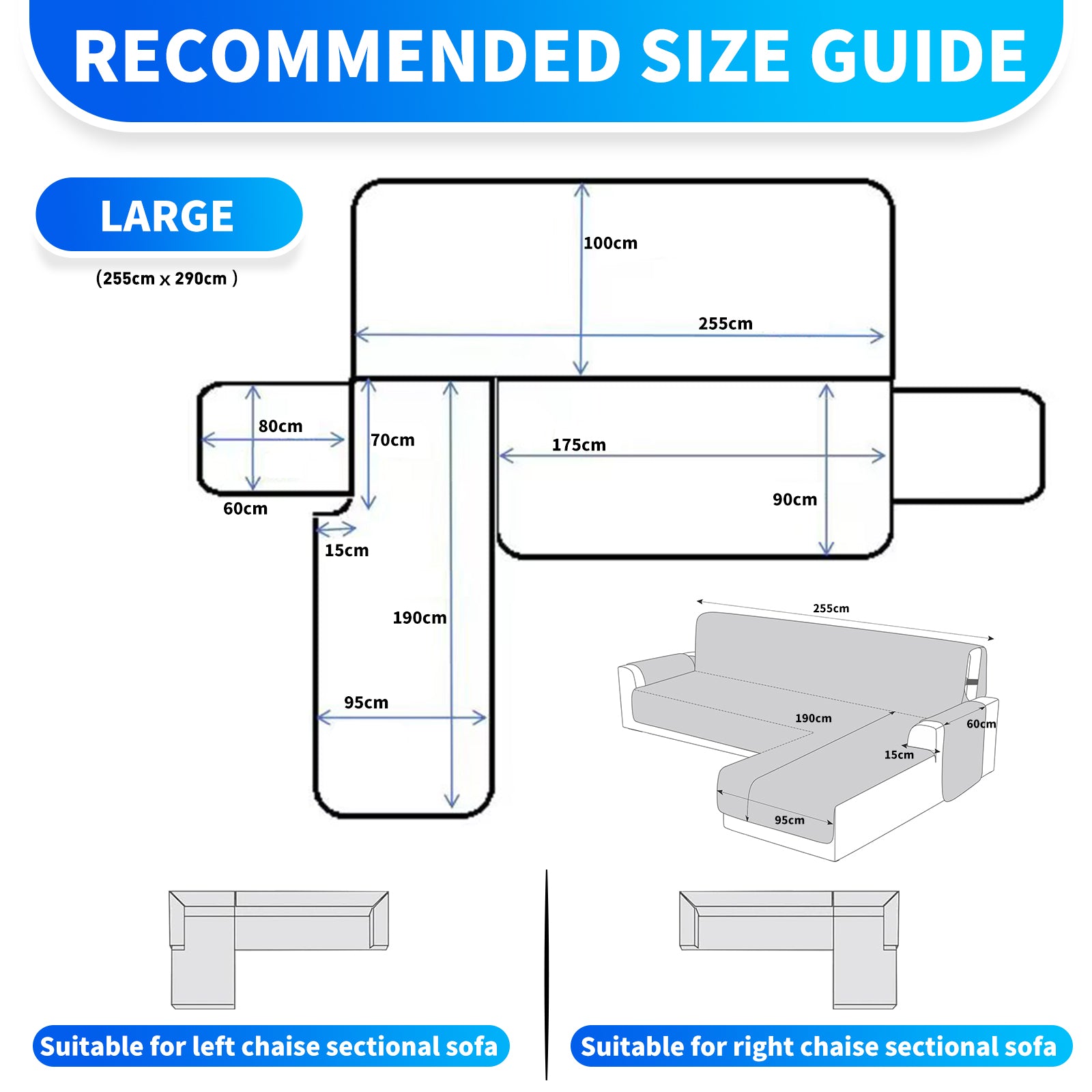 Ystyle Waterproof 3 Seater Corner Sofa Cover Reversible Anti Slip