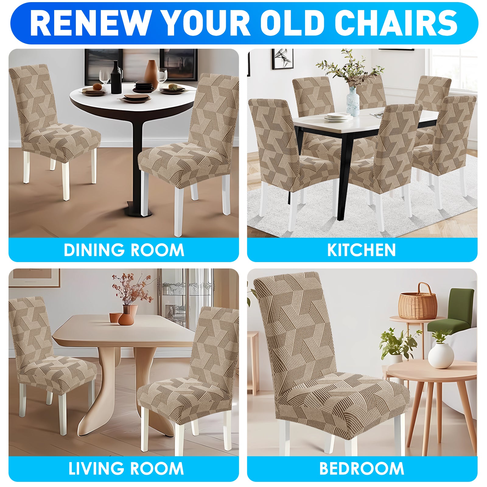 Ystyle 2-Piece Chair Covers with Backrest, Universal Kitchen Chair Covers, Removable Elastic Dining Chair Slipcovers, Stain-Resistant Chair Protectors, Washable, for Kitchen and Living Room