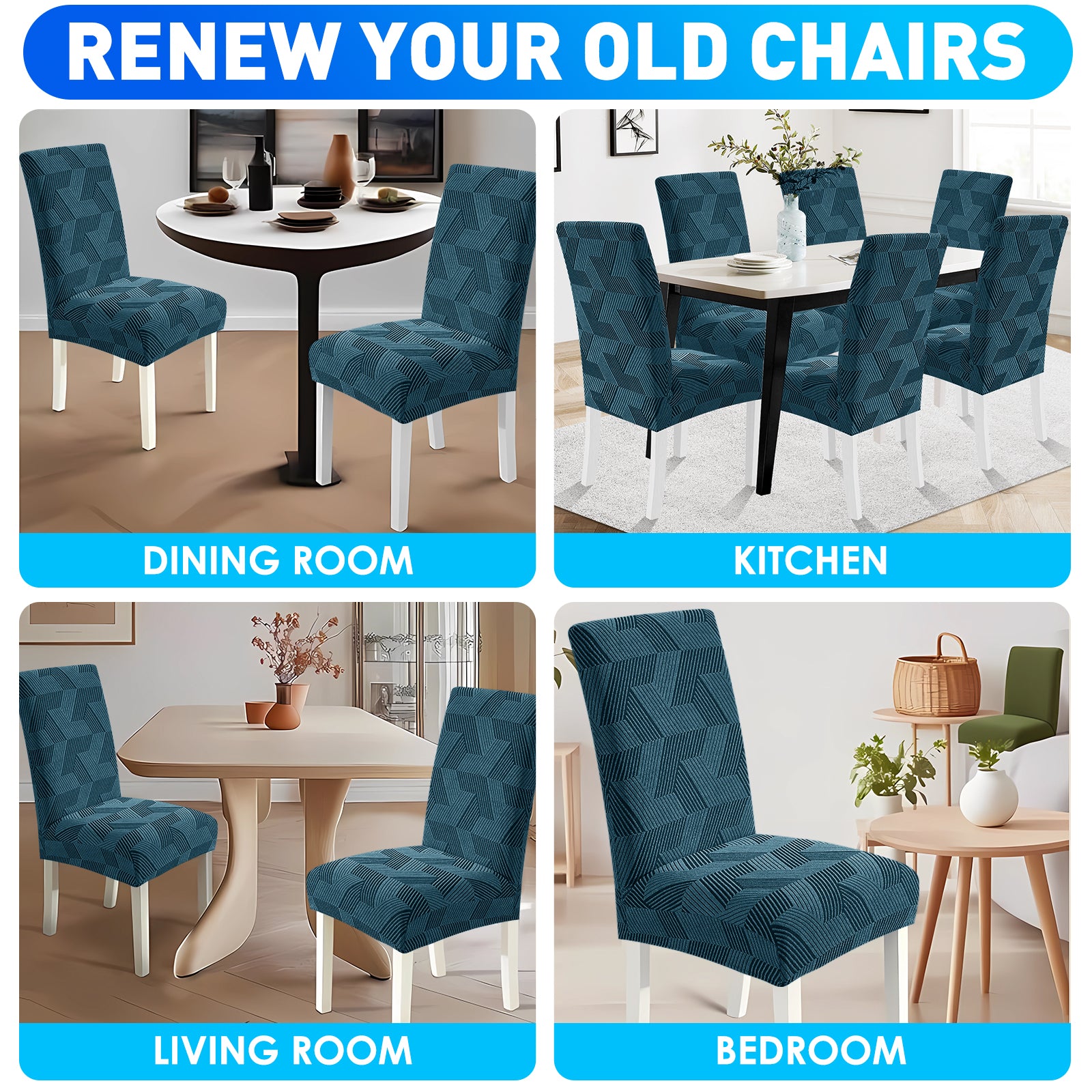 Ystyle 2-Piece Chair Covers with Backrest, Universal Kitchen Chair Covers, Removable Elastic Dining Chair Slipcovers, Stain-Resistant Chair Protectors, Washable, for Kitchen and Living Room