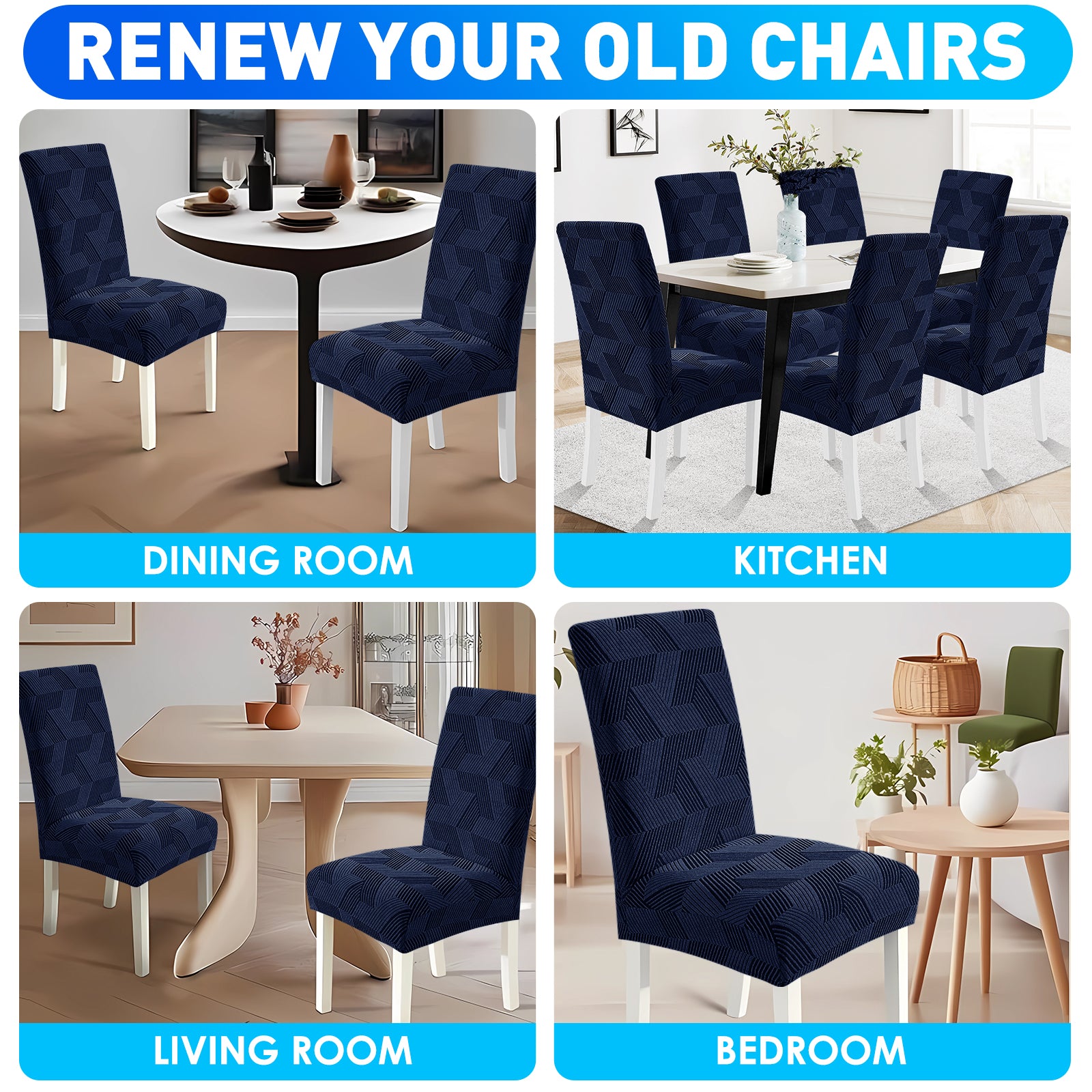 Ystyle 2-Piece Chair Covers with Backrest, Universal Kitchen Chair Covers, Removable Elastic Dining Chair Slipcovers, Stain-Resistant Chair Protectors, Washable, for Kitchen and Living Room