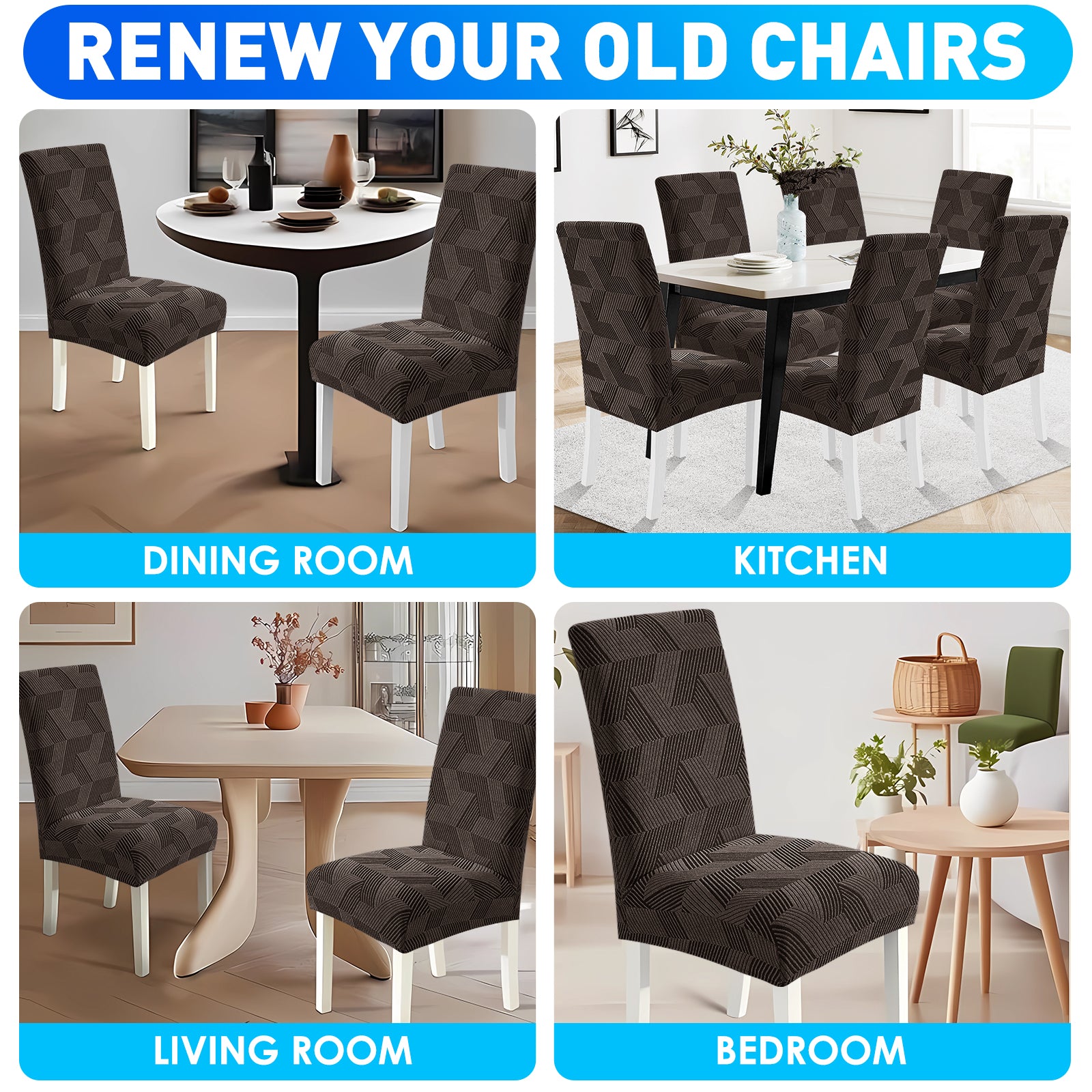 Ystyle 2-Piece Chair Covers with Backrest, Universal Kitchen Chair Covers, Removable Elastic Dining Chair Slipcovers, Stain-Resistant Chair Protectors, Washable, for Kitchen and Living Room