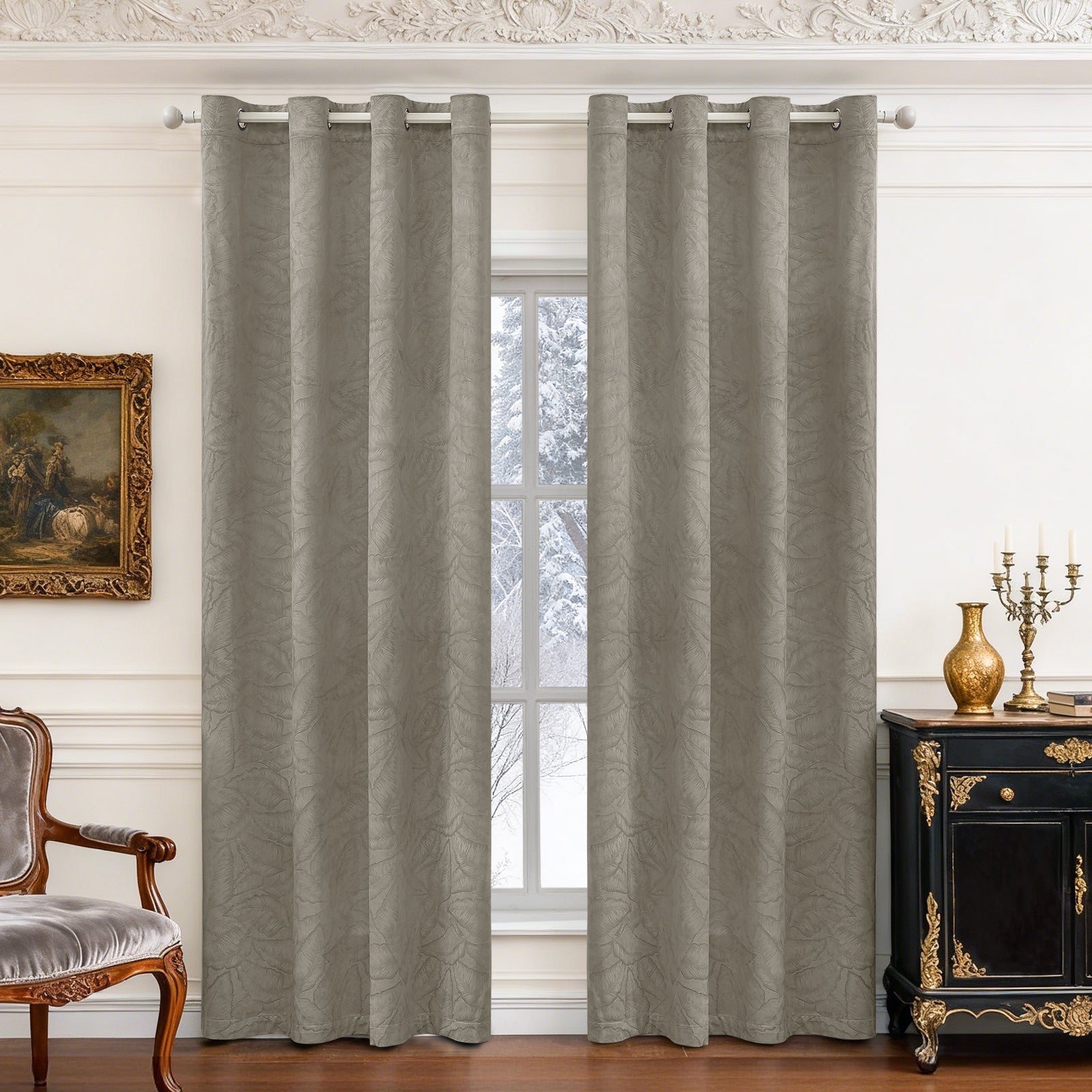 2 Pieces rideaux opacifiants with Stainless Steel Eyelets thermique Polyester Panels