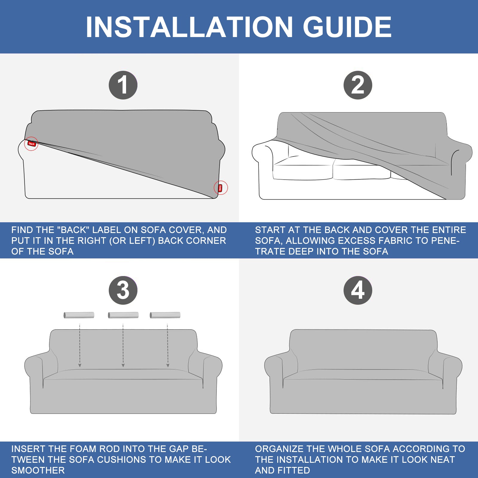 YSTYLE Cubierta de Sofá para 3 Personas – Elástica, Antideslizante y Amigable con Mascotas, Resistente a los Rayones, Lavable-Red 