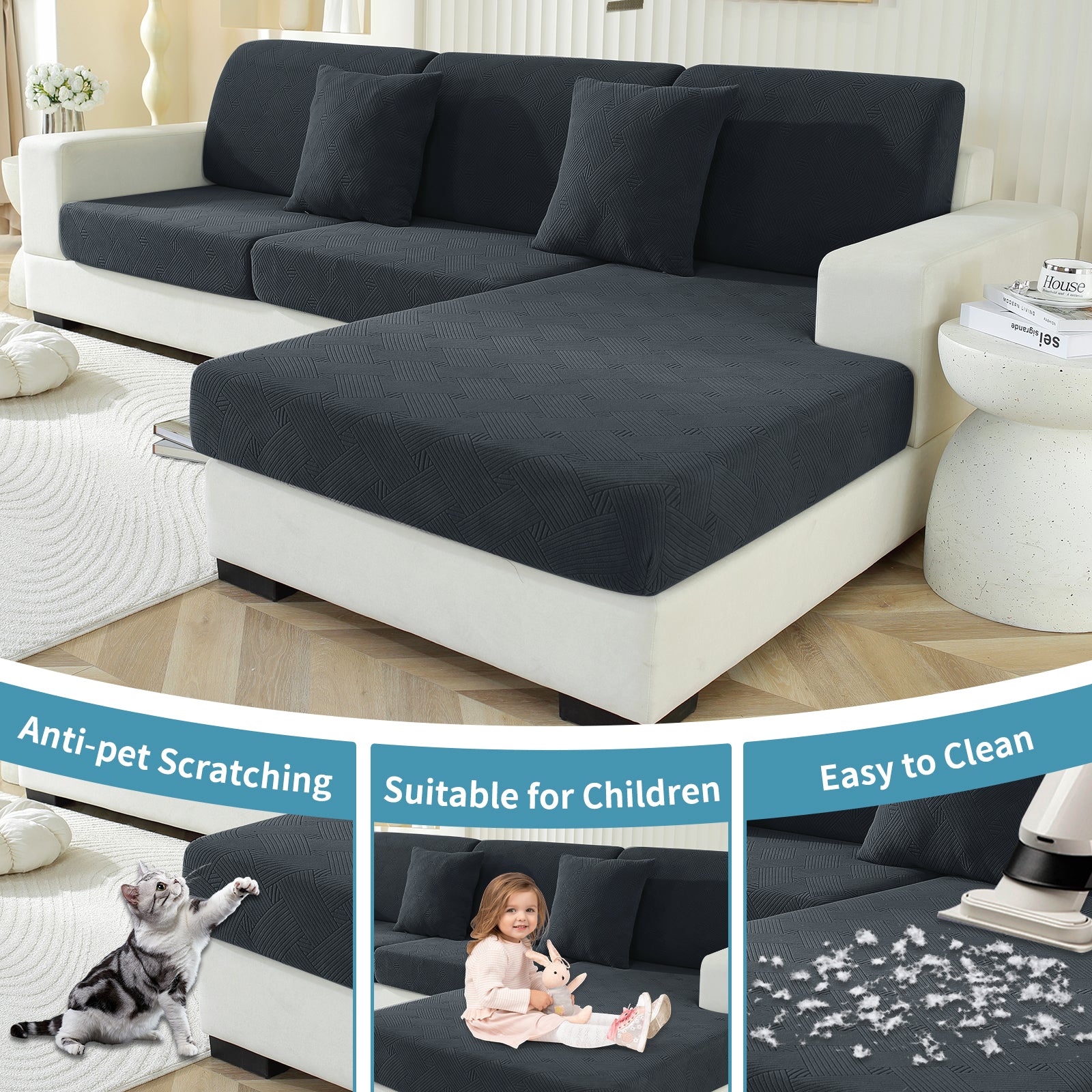 YSTYLE Sofá 1 Pieza Manta para Asiento – Ajuste Elástico, Antideslizante, Patrón Geométrico, Uso Universal, Protección Total - Patrón Entrelazado