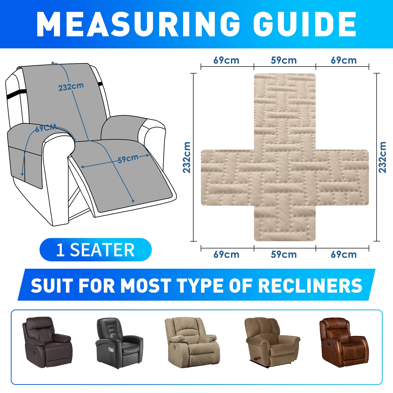 imperméable Armchair couverture with antidérapant Back and Side Pockets