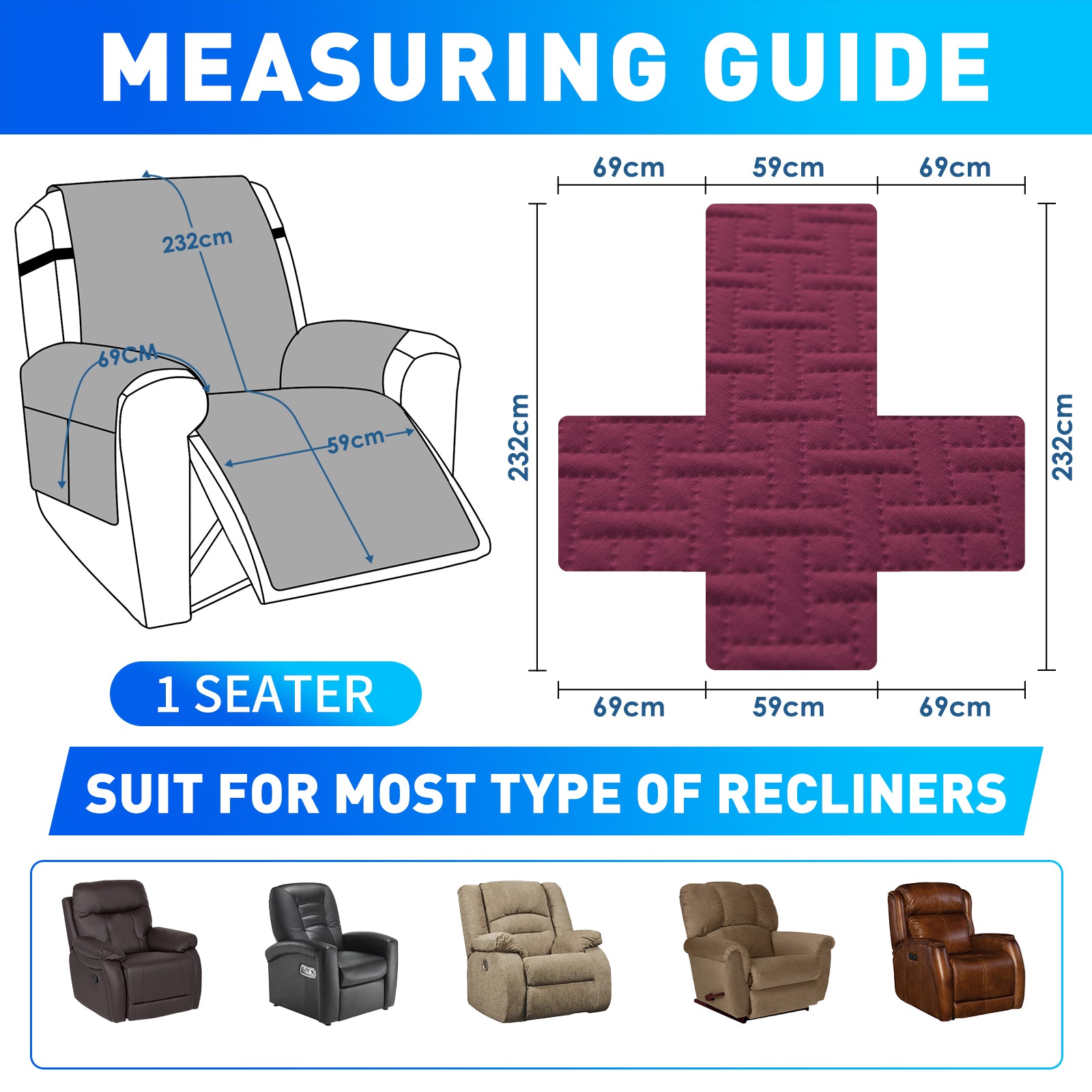 imperméable Armchair couverture with antidérapant Back and Side Pockets