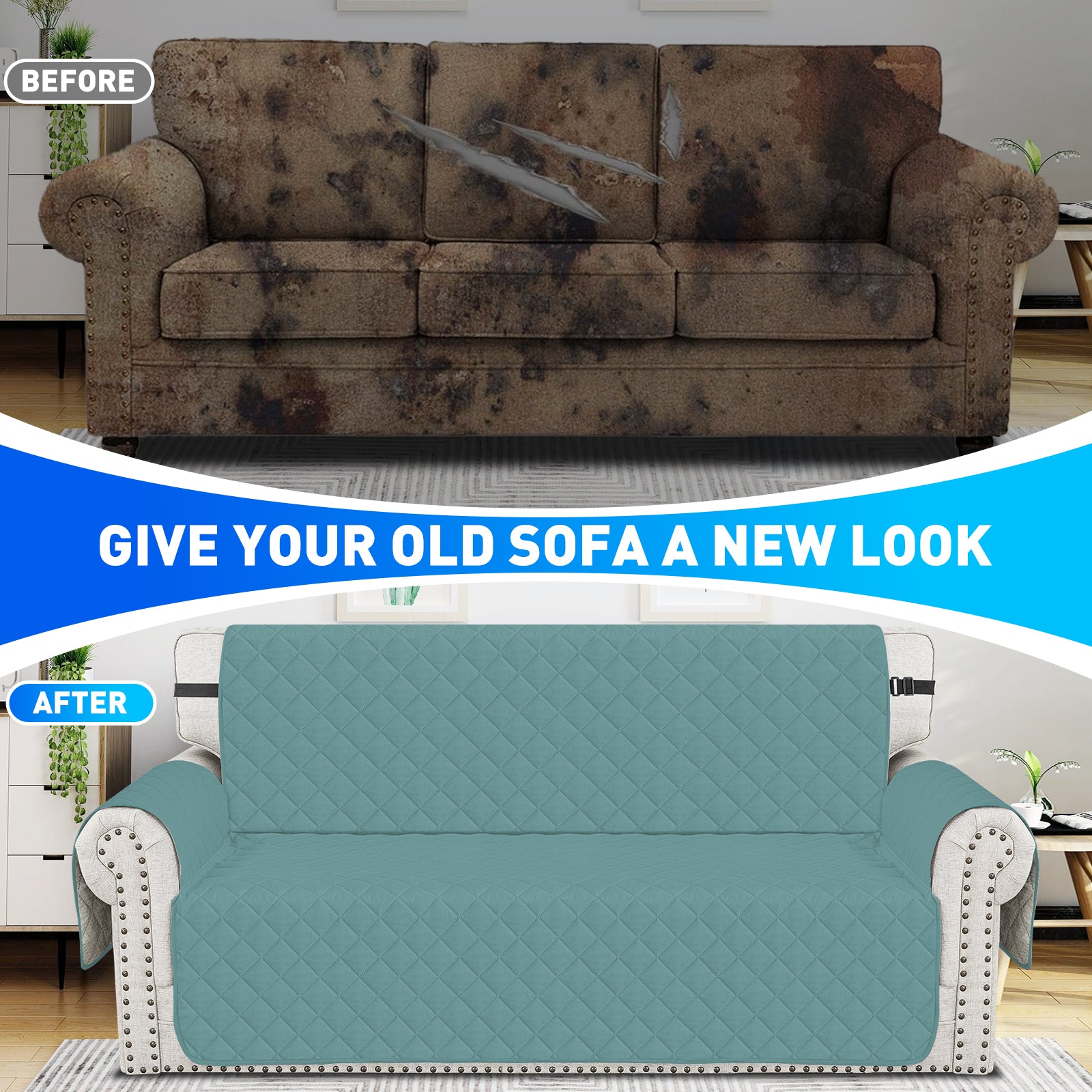 Ystyle Waterproof 1 Seater Sofa Cover with Side Pockets Anti-Slip