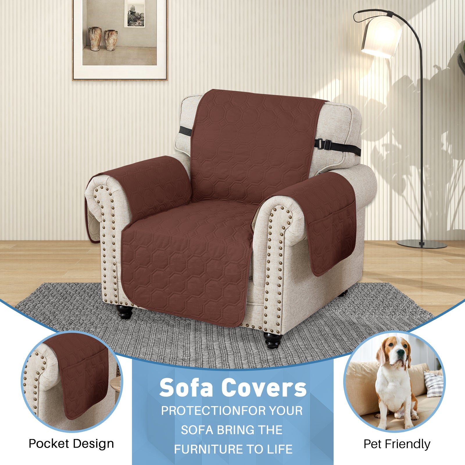 YSTYLE imperméable 1 Seater canapé couverture with accoudoirs antidérapant