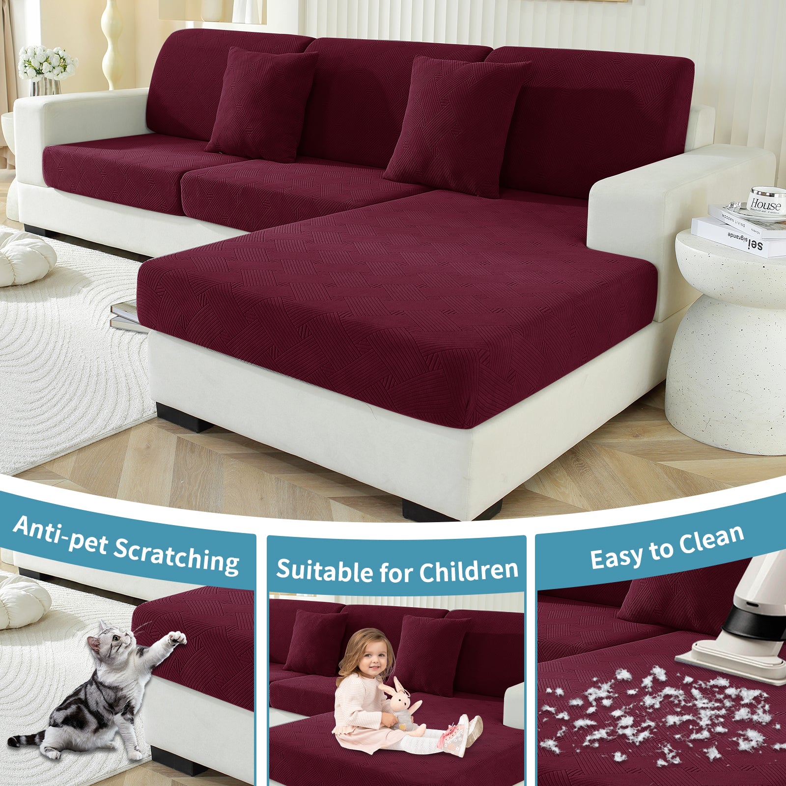 YSTYLE Sofá 1 Pieza Manta para Asiento – Ajuste Elástico, Antideslizante, Patrón Geométrico, Uso Universal, Protección Total - Patrón Entrelazado