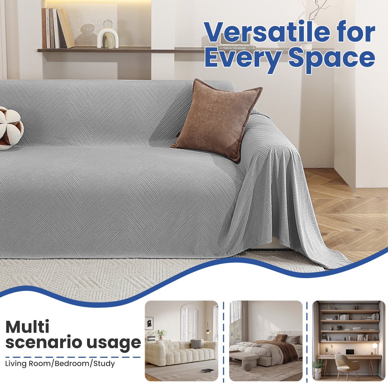 Ystyle 3 Seater Sofa Cover, 180x340 cm, Anti-Claw Protection, Soft Universal Sofa Cover, Anti-Dust, Large Size Modern Washable Sofa Throw