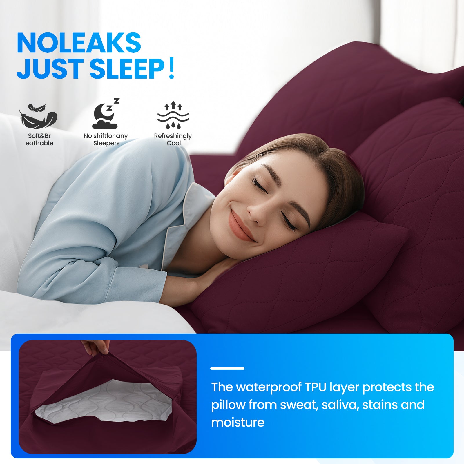 YSTYLE 2 Waterproof Pillowcases 50x80cm Breathable Anti Mite-YSTYLE