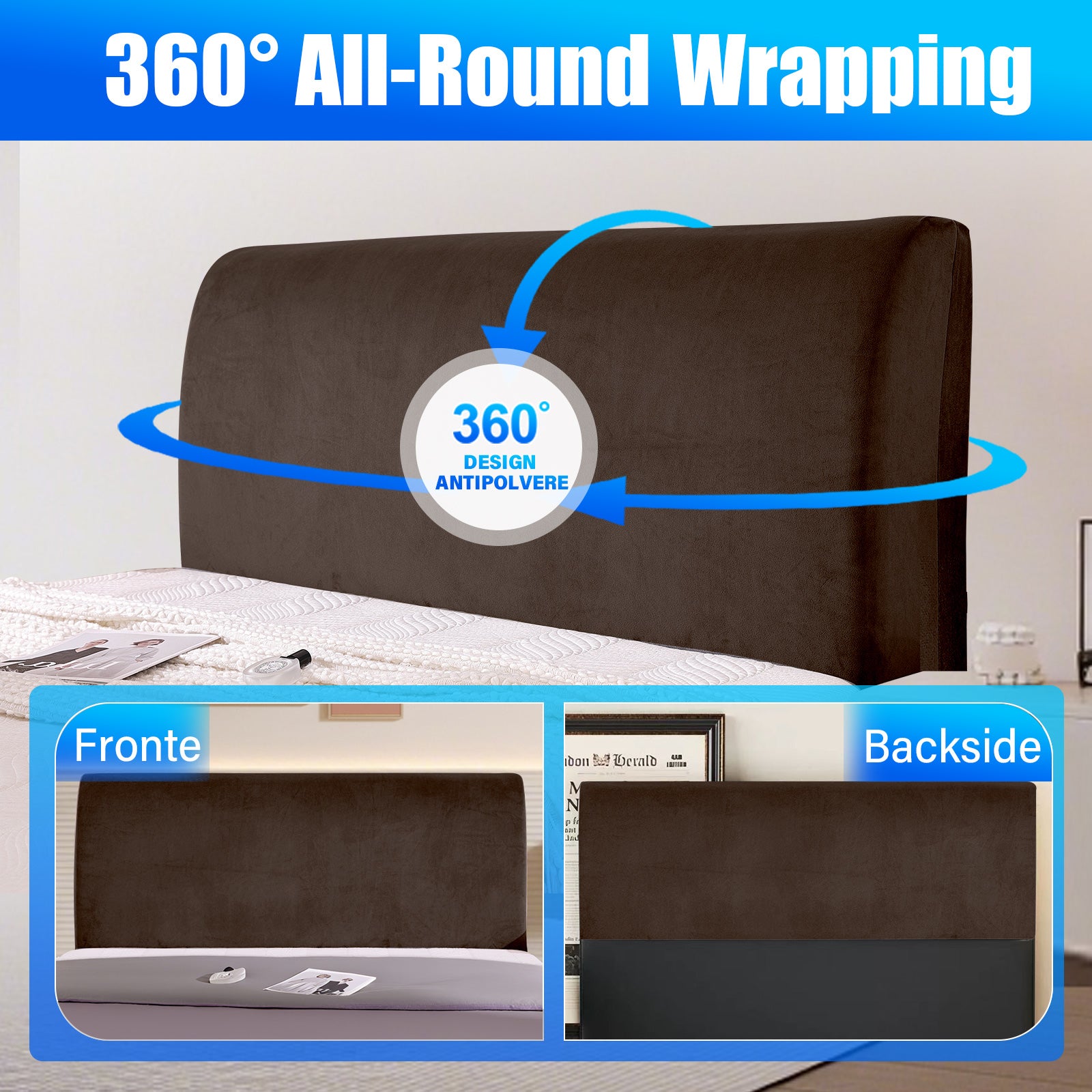 Ystyle 180cm Velvet Headboard Cover, Elastic Slipcover for Bed Headboard, Solid Color Washable Headboard Protector for Single/Double Beds