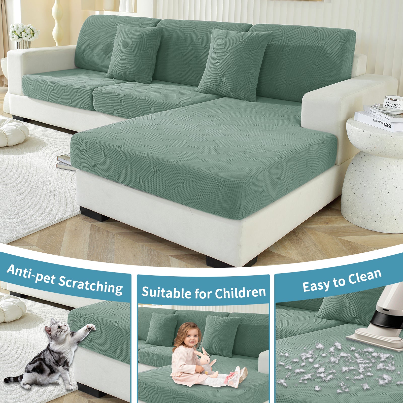 YSTYLE Sofá 1 Pieza Manta para Asiento – Ajuste Elástico, Antideslizante, Patrón Geométrico, Uso Universal, Protección Total - Patrón Entrelazado