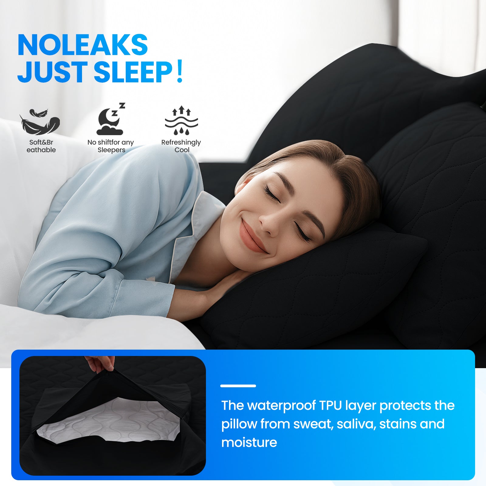 YSTYLE 2 Waterproof Pillowcases 50x80cm Breathable Anti Mite-YSTYLE