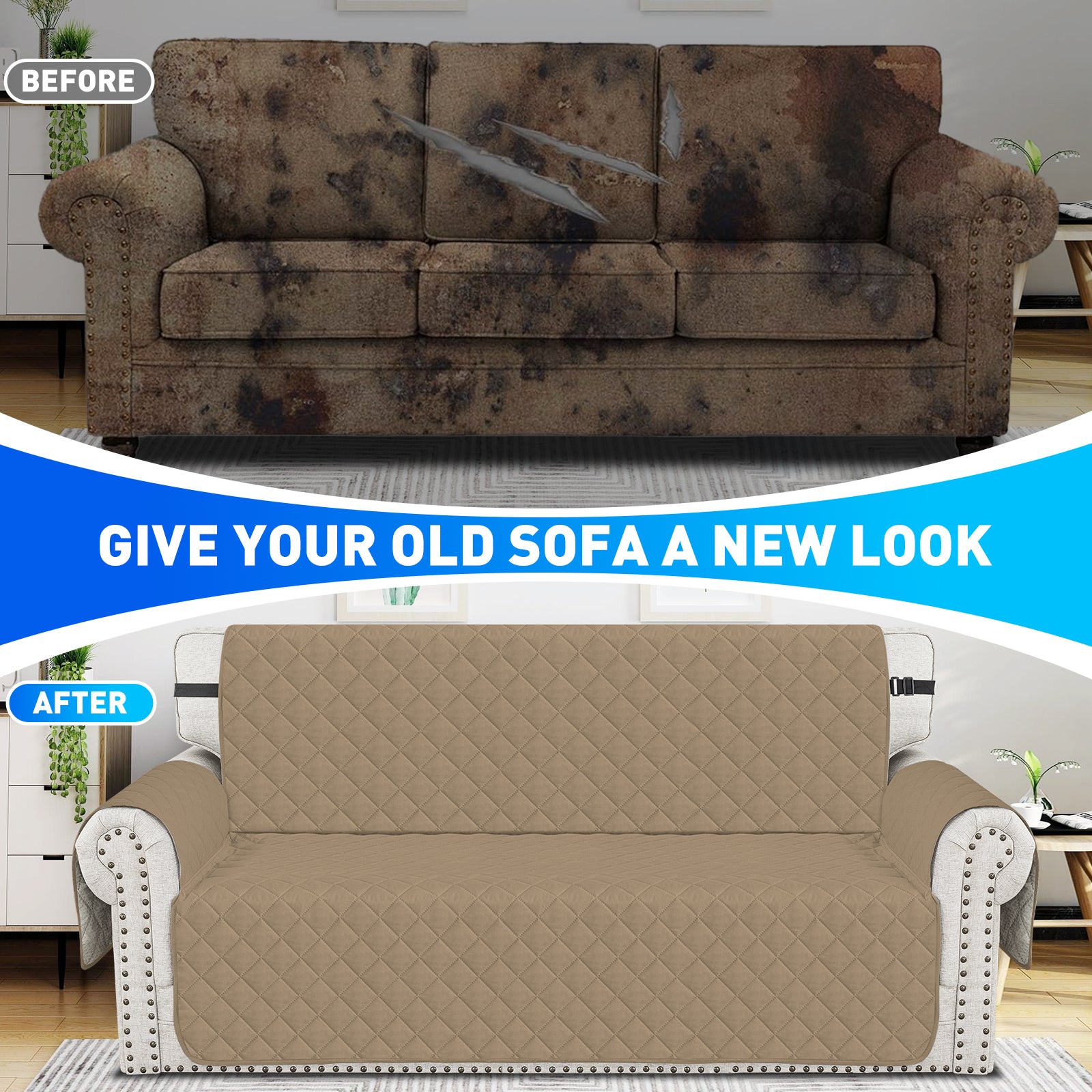 Ystyle Waterproof 1 Seater Sofa Cover with Side Pockets Anti-Slip