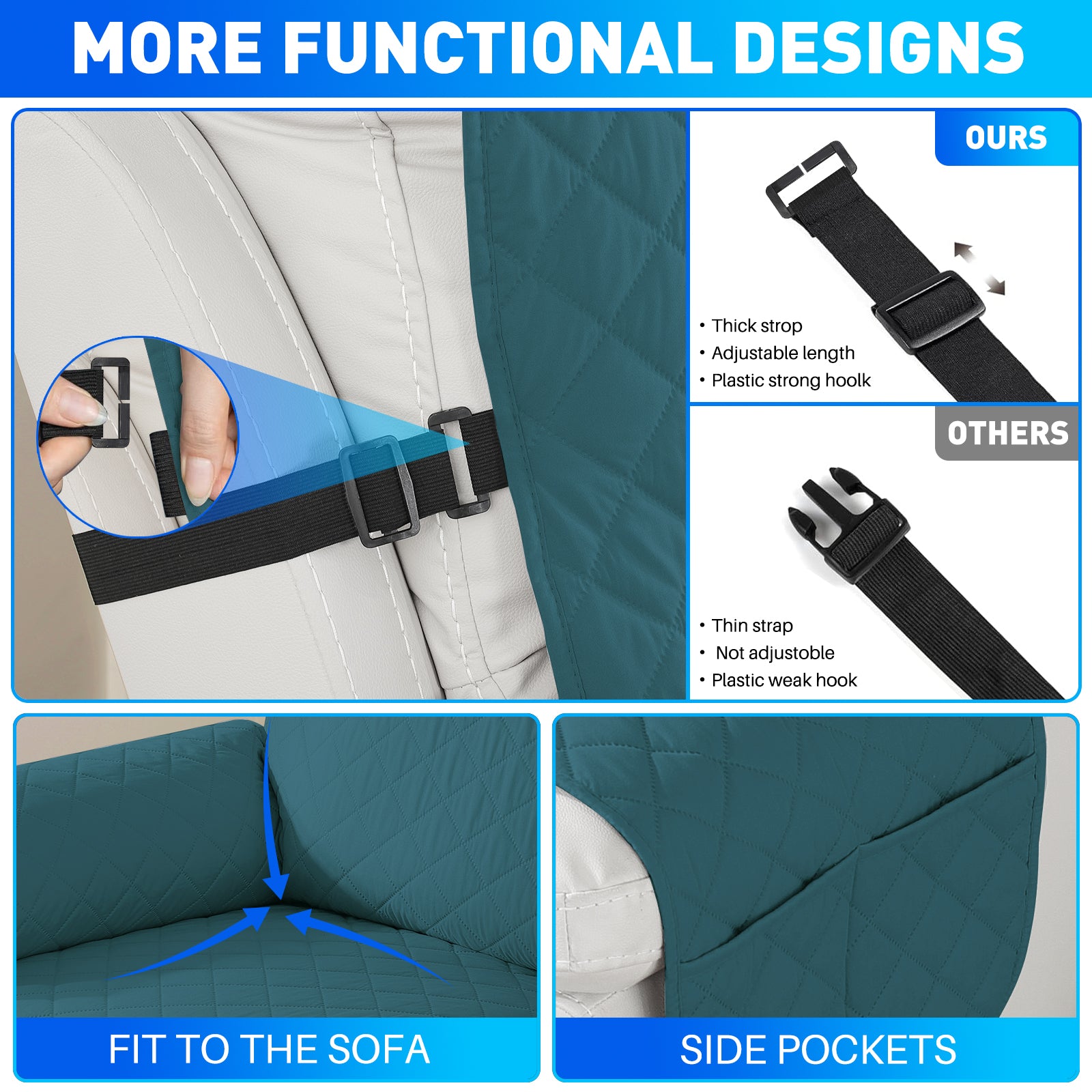 Waterproof 1 Seater Armchair Cover with Non-Slip Backing and Pockets